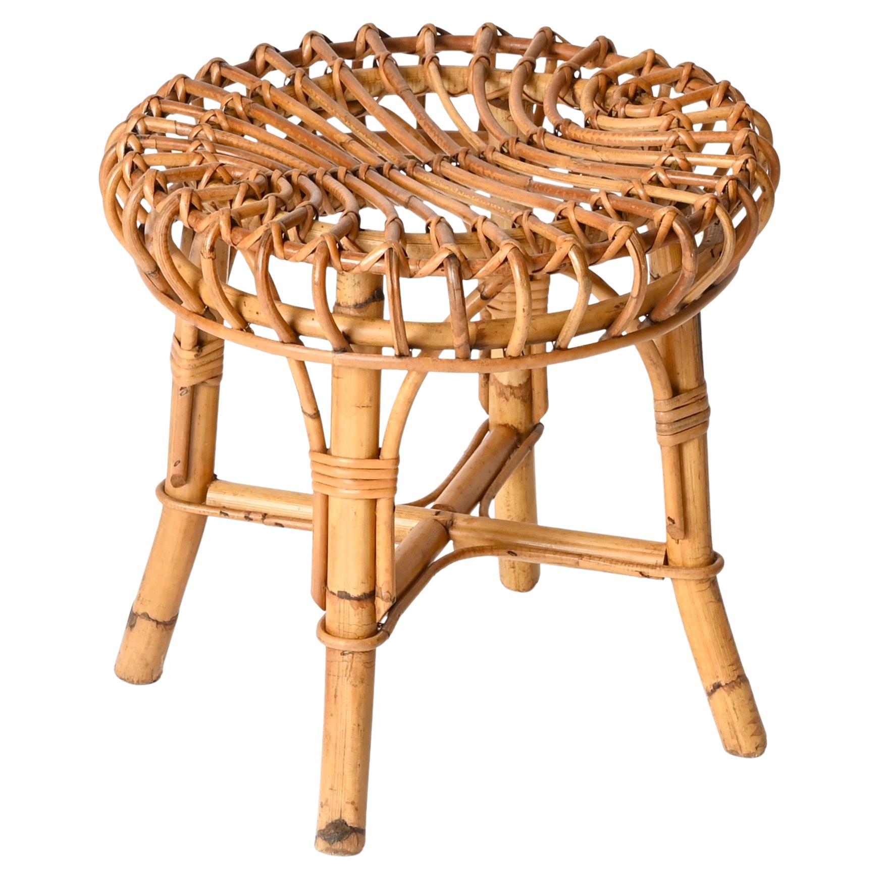 Franco Albini Pouf Stool or Side Table in Rattan and Bamboo, Italy, 1960s