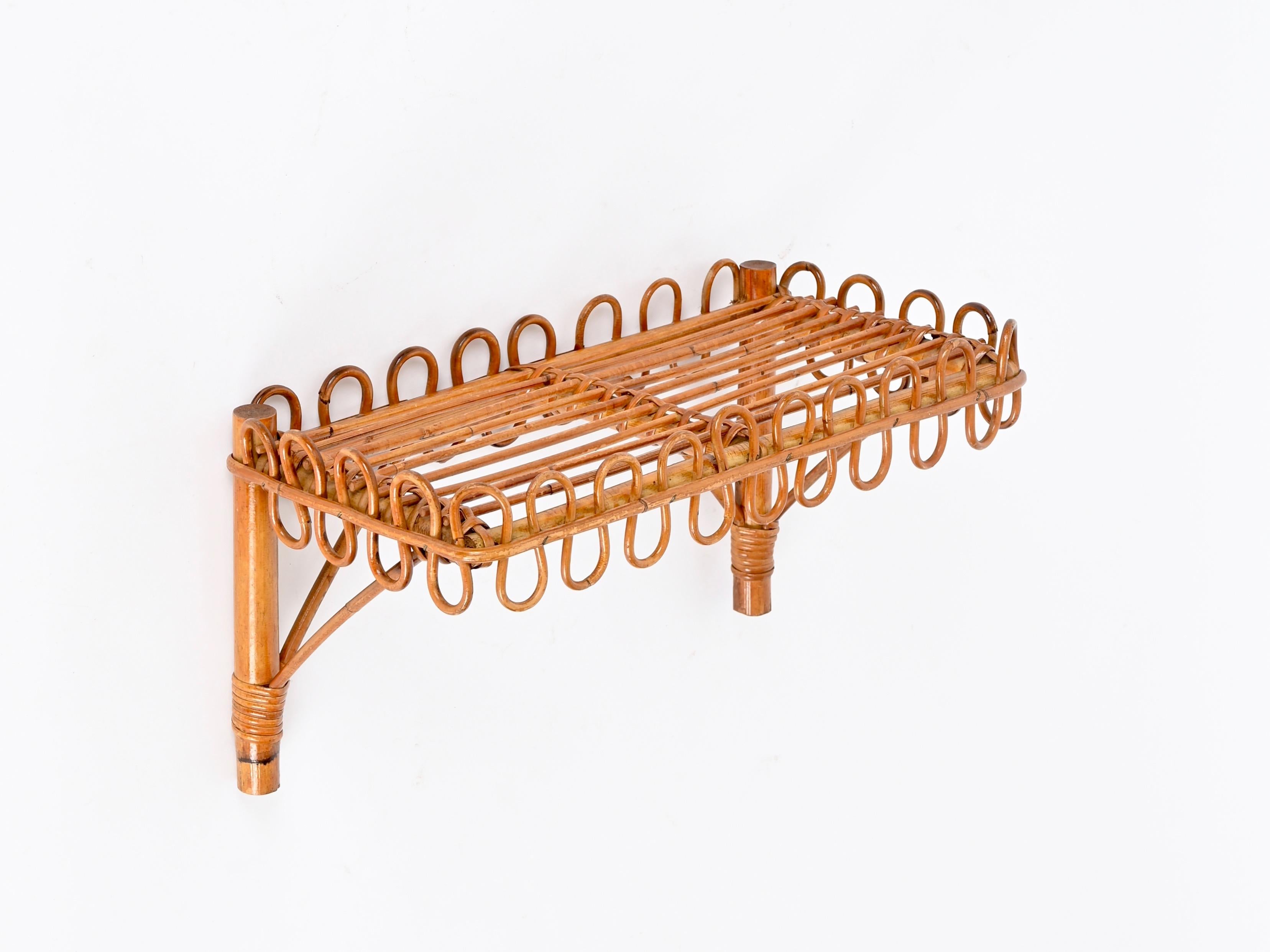 Bambù Franco Albini Scaffale da parete in rattan e bambù, Italia 1960s in vendita