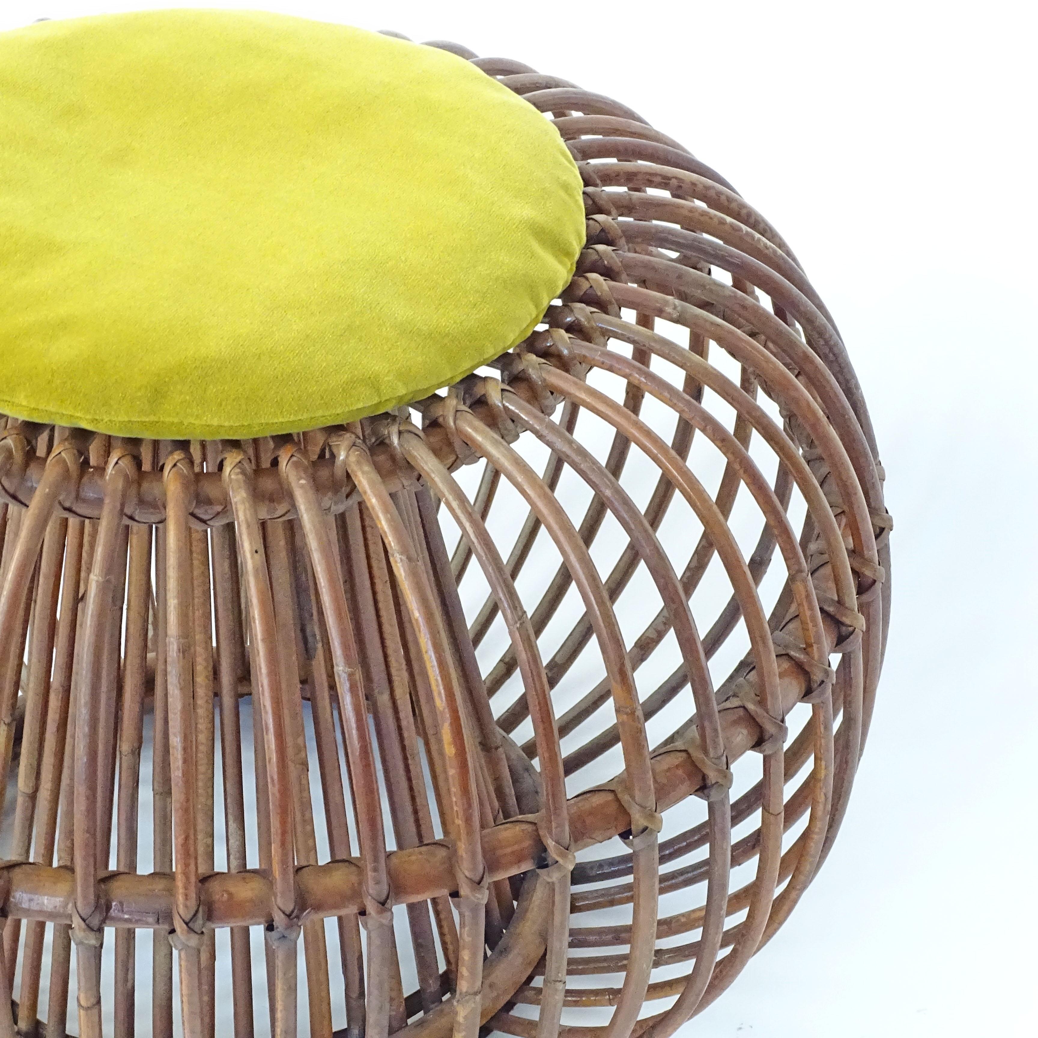 Mid-Century Modern Franco Albini Rattan and Bamboo Ottoman, Italy 1960s For Sale