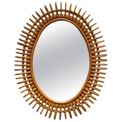 Franco Albini Rattan and Bamboo Oval Wall Mirror, Italy 1960s