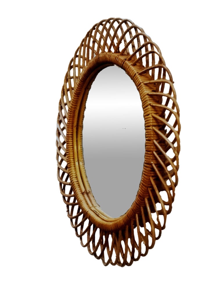 Mid-Century Modern Franco Albini Rattan and Bamboo Wall Mirror, Italy 1960s For Sale