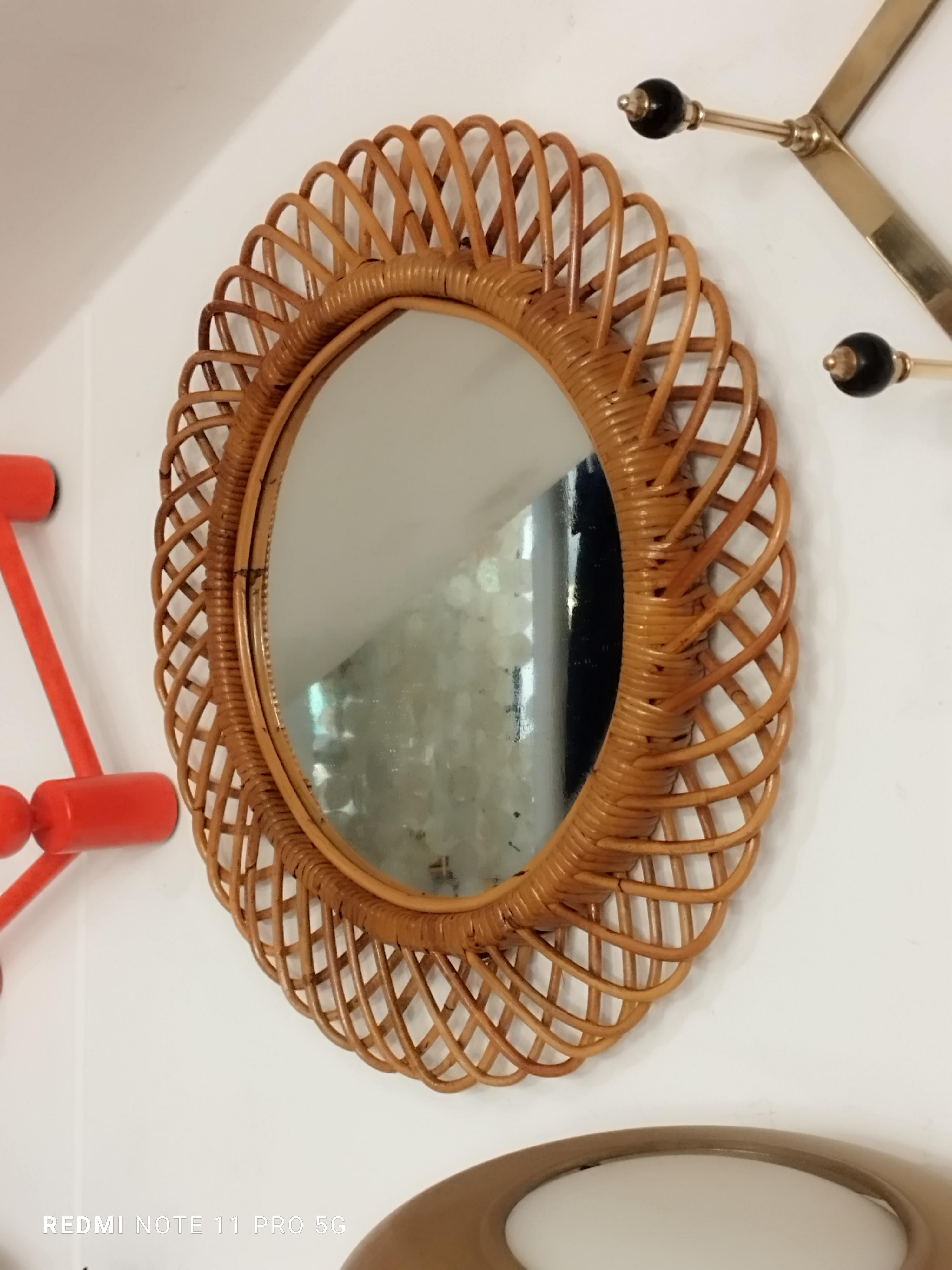 Specchio da parete in rattan e bambù, Franco Albini, Italia 1960 In condizioni discrete in vendita a Naples, IT
