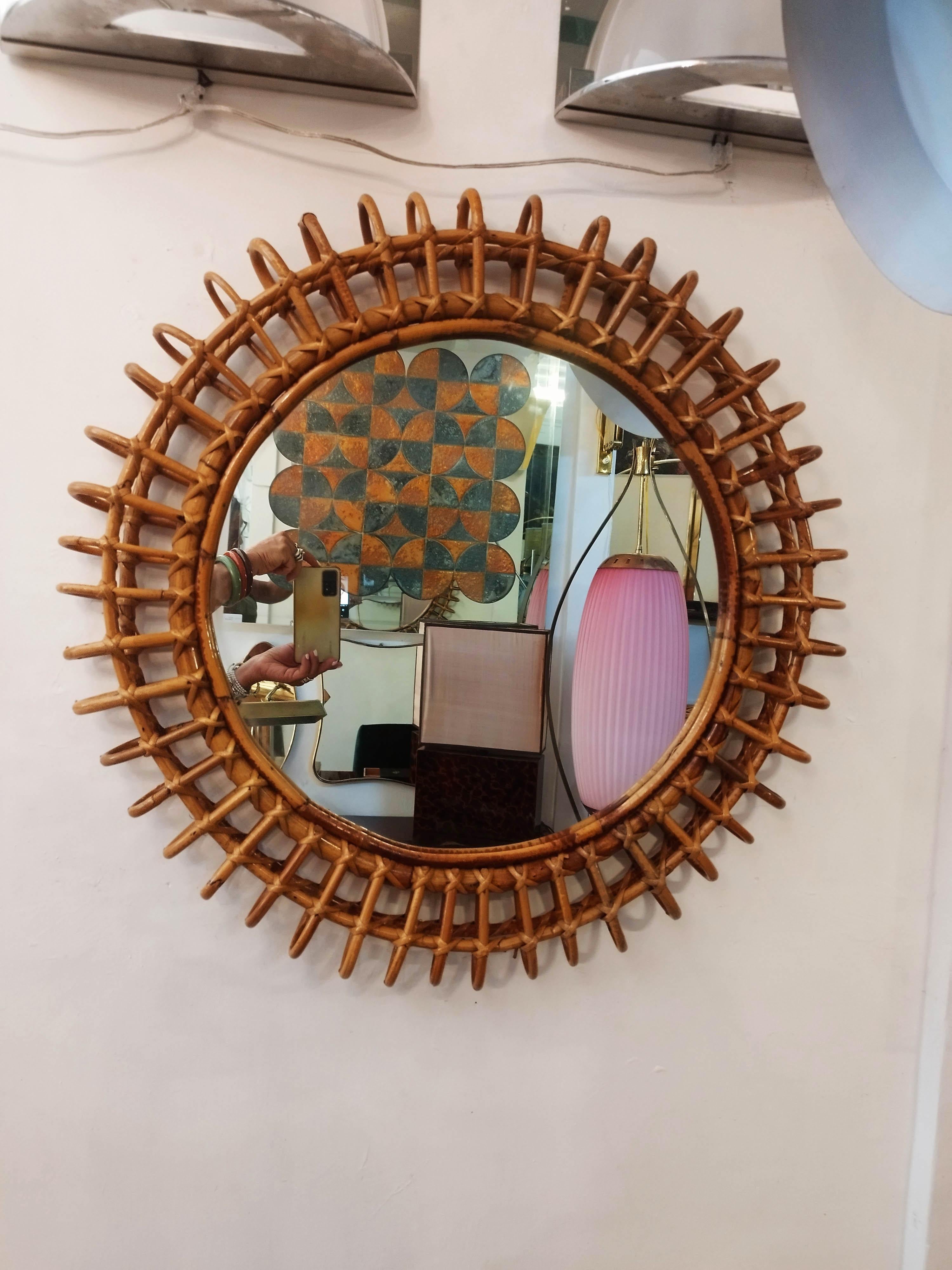 Franco Albini Rattan and Bamboo Wall Mirror, Italy 1960s 1