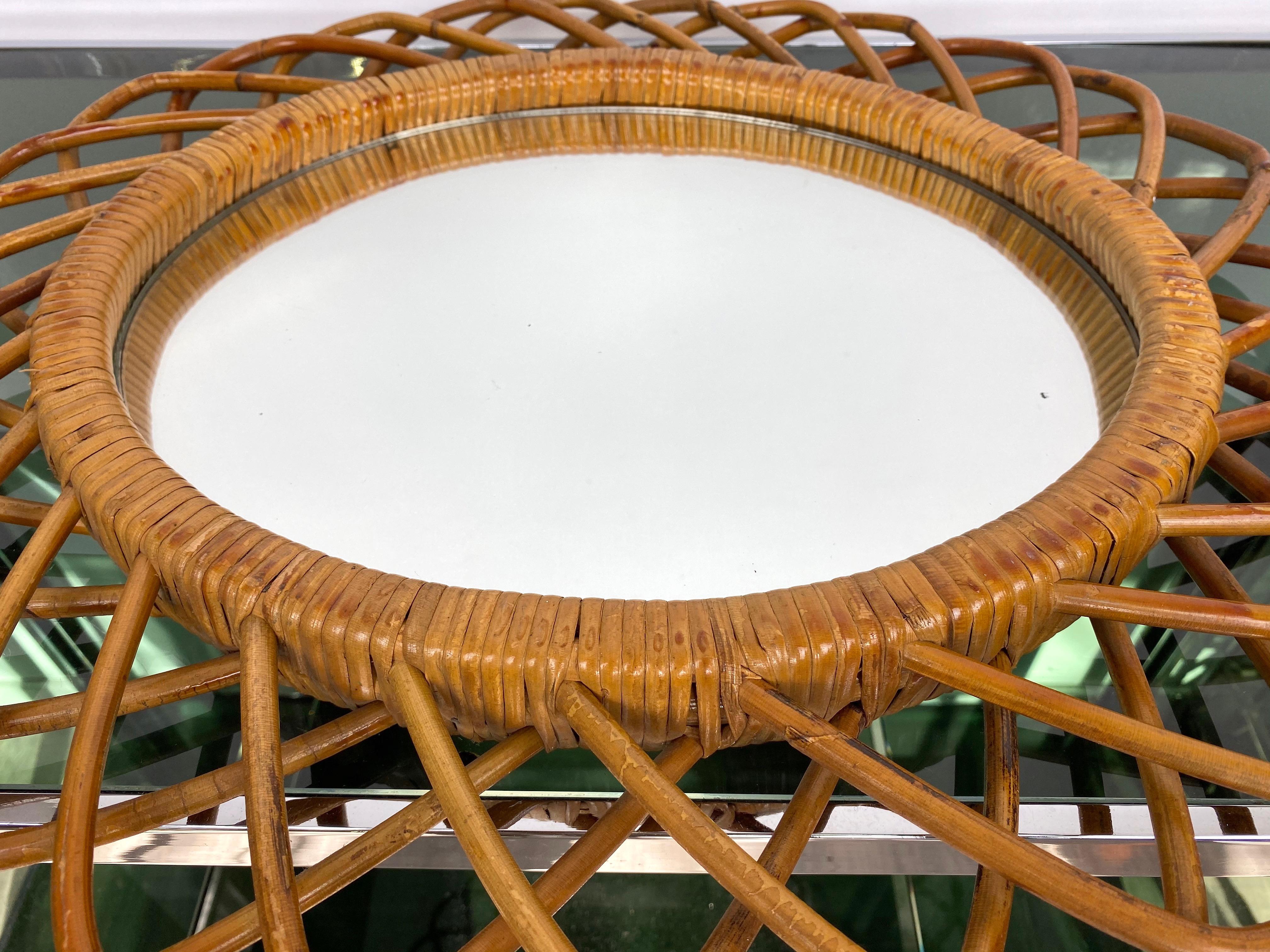 Rattan and Bamboo Wall Mirror, Italy, 1960s Italian Riviera 1