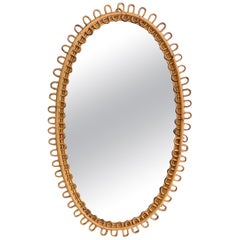 Franco Albini Rattan and Bamboo Wall Oval Mirror, Italy, 1960s Franco Albini Rattan and Bamboo Wall Oval Mirror, Italy, 1960s