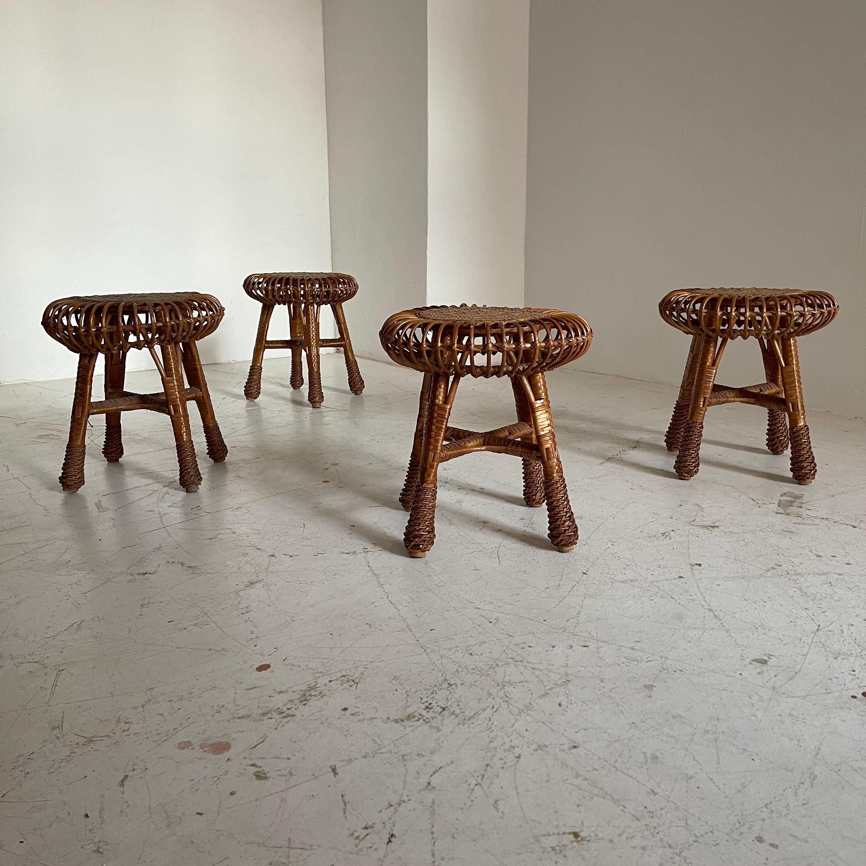 Franco Albini Rattan Bamboo Style Stools, Italy, 1959 In Good Condition For Sale In Vienna, AT