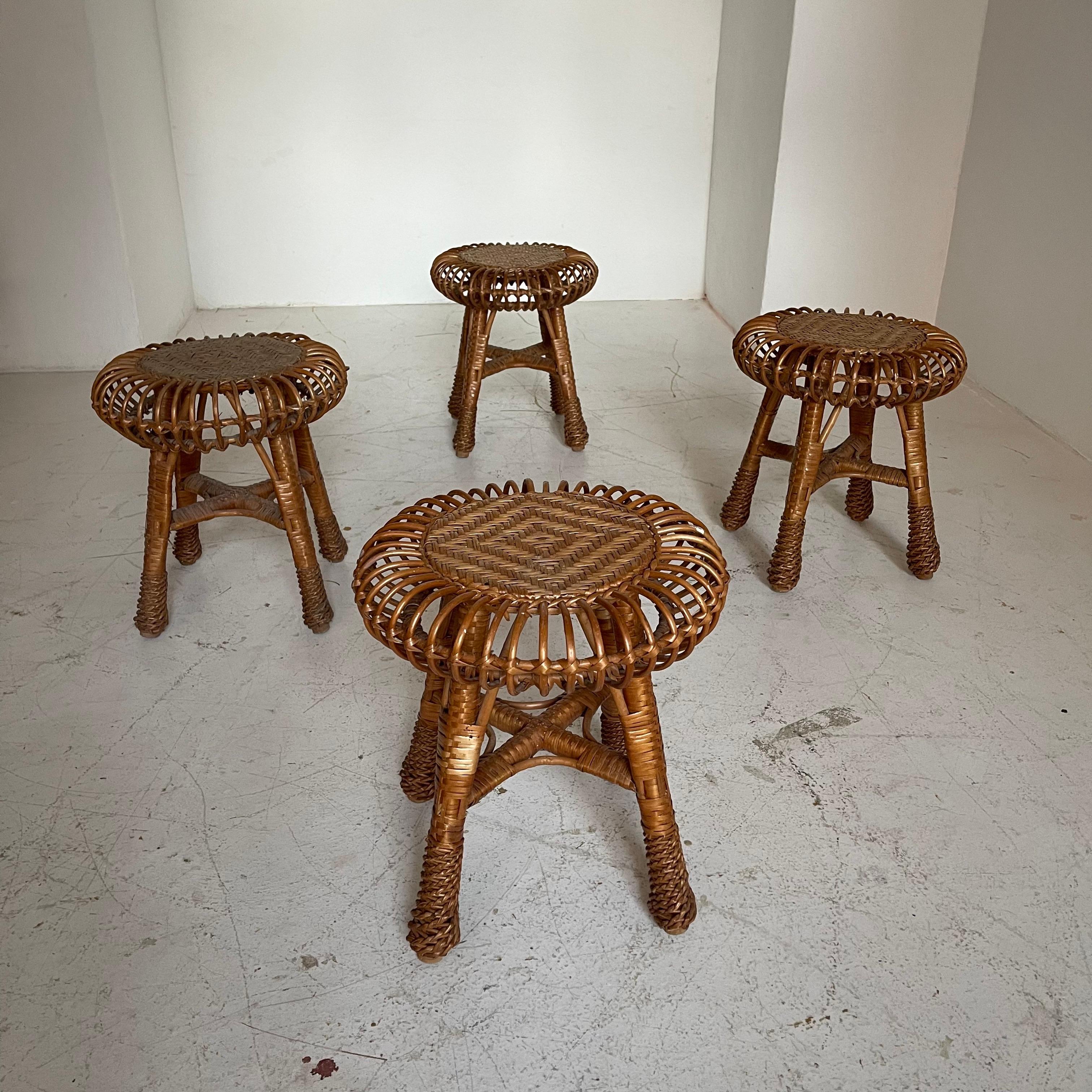 Mid-20th Century Franco Albini Rattan Bamboo Style Stools, Italy, 1959 For Sale