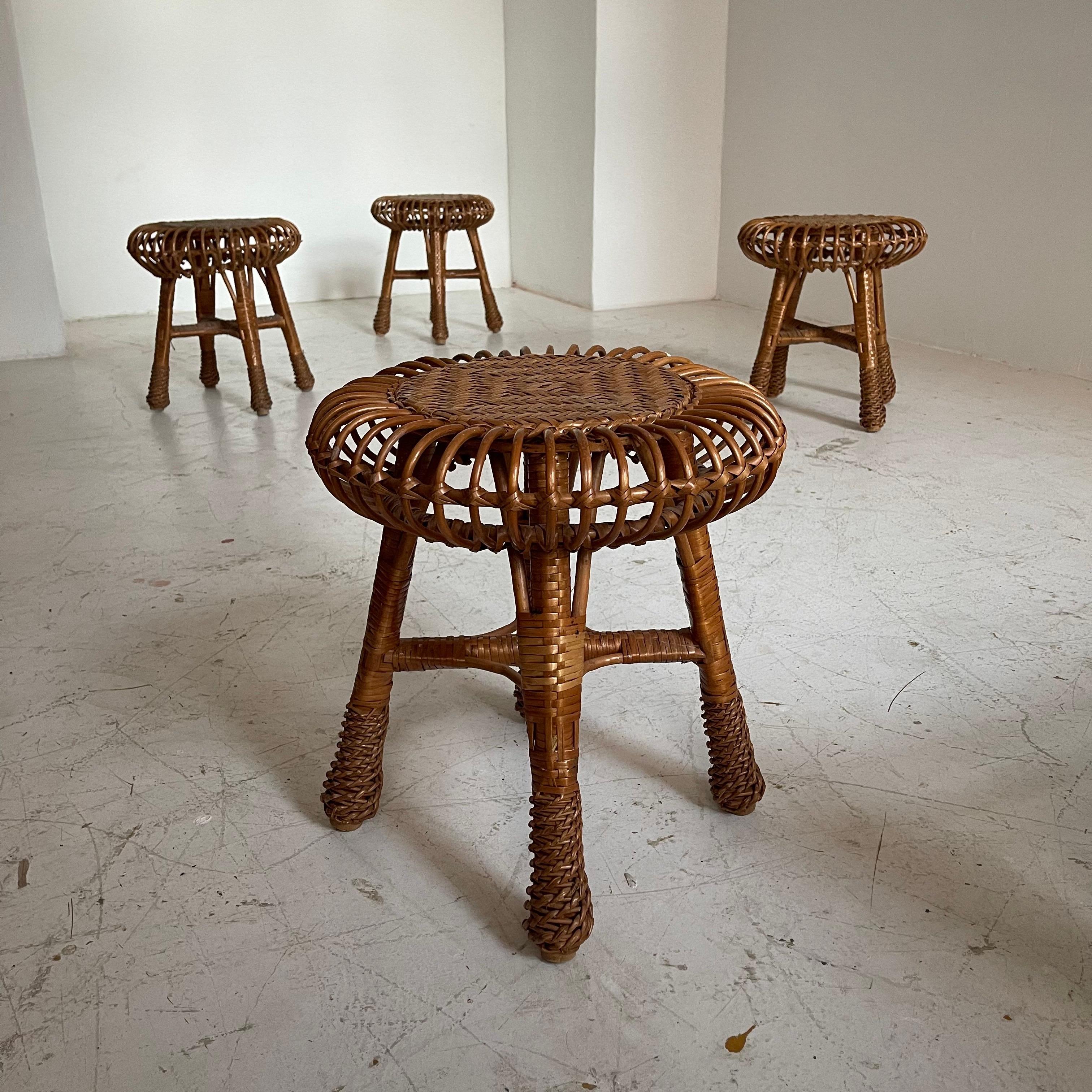 Franco Albini Rattan Bamboo Style Stools, Italy, 1959 For Sale 2