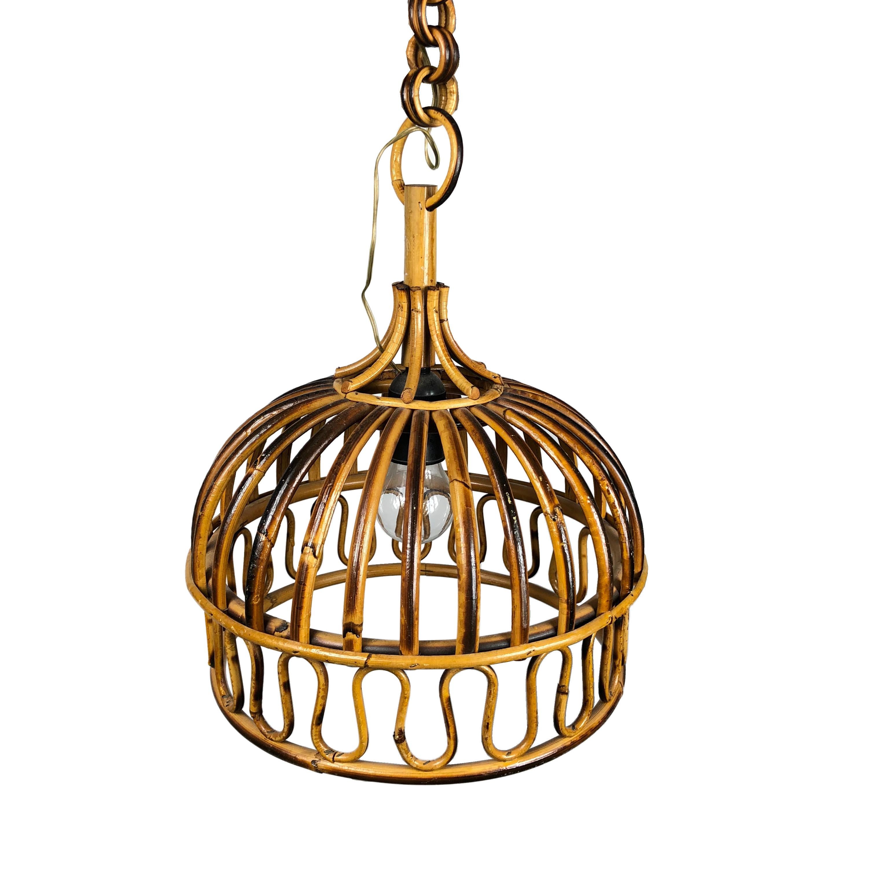 Mid-Century Modern Franco Albini, Rattan Bell Shaped Pendant, French Riviera Style, Italy, 1960s