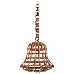Franco Albini, Rattan Bell Shaped Pendant. French Riviera Style, Italy, 1960s