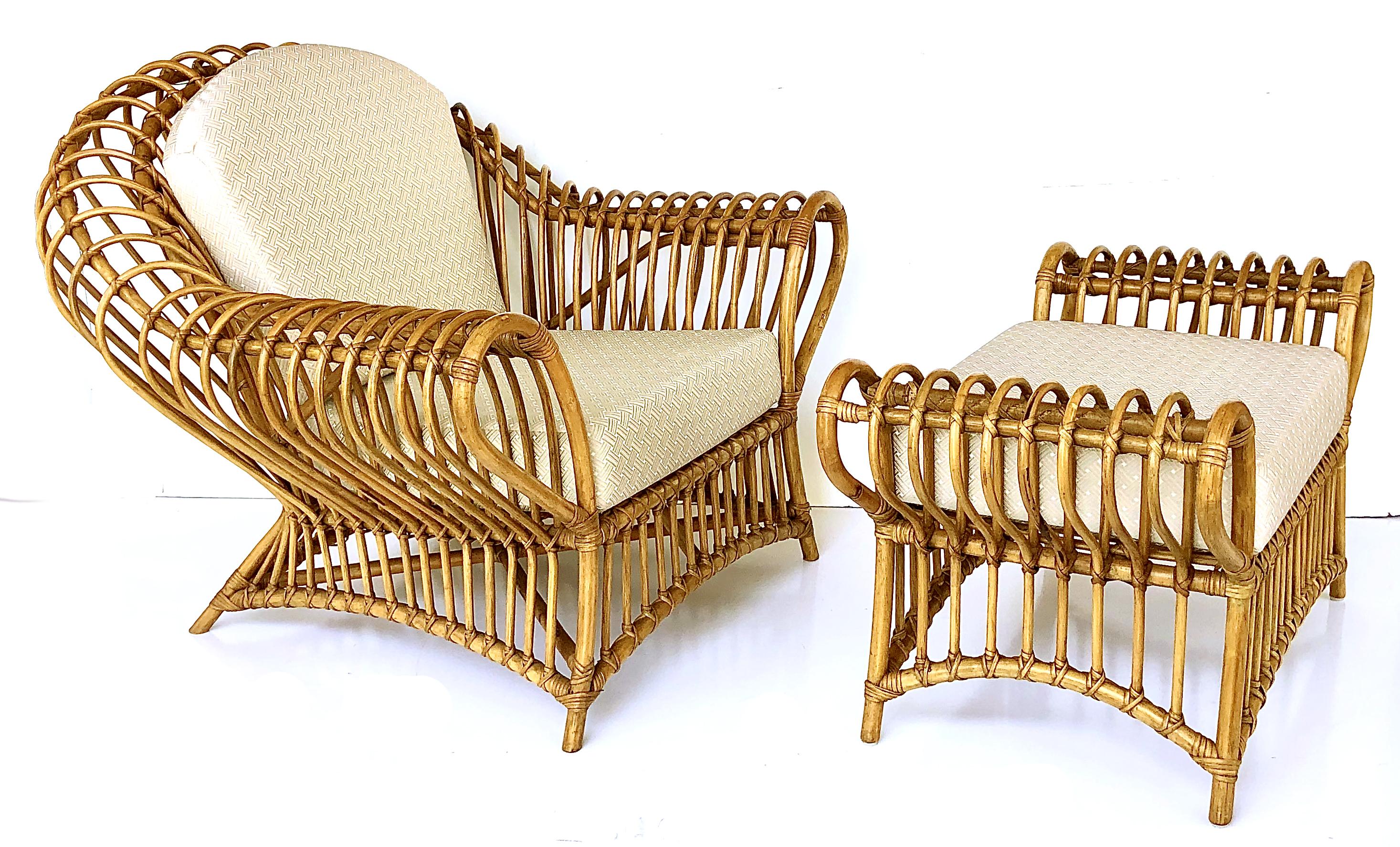 Franco Albini Style Rattan Chair and Ottoman Set, 1980s 2