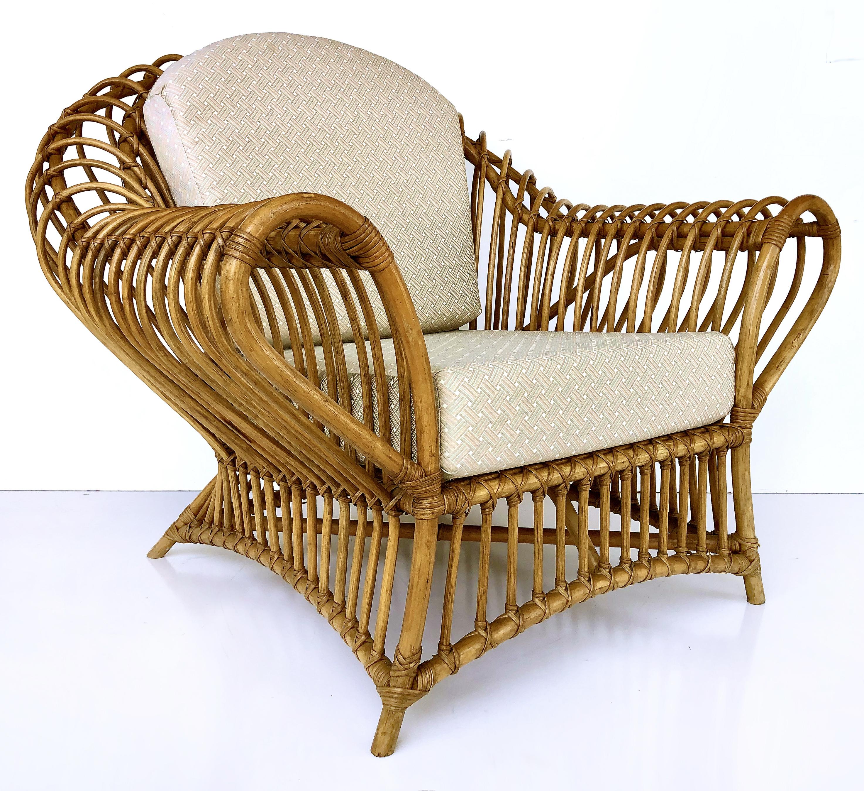 Mid-Century Modern Franco Albini Style Rattan Chair and Ottoman Set, 1980s