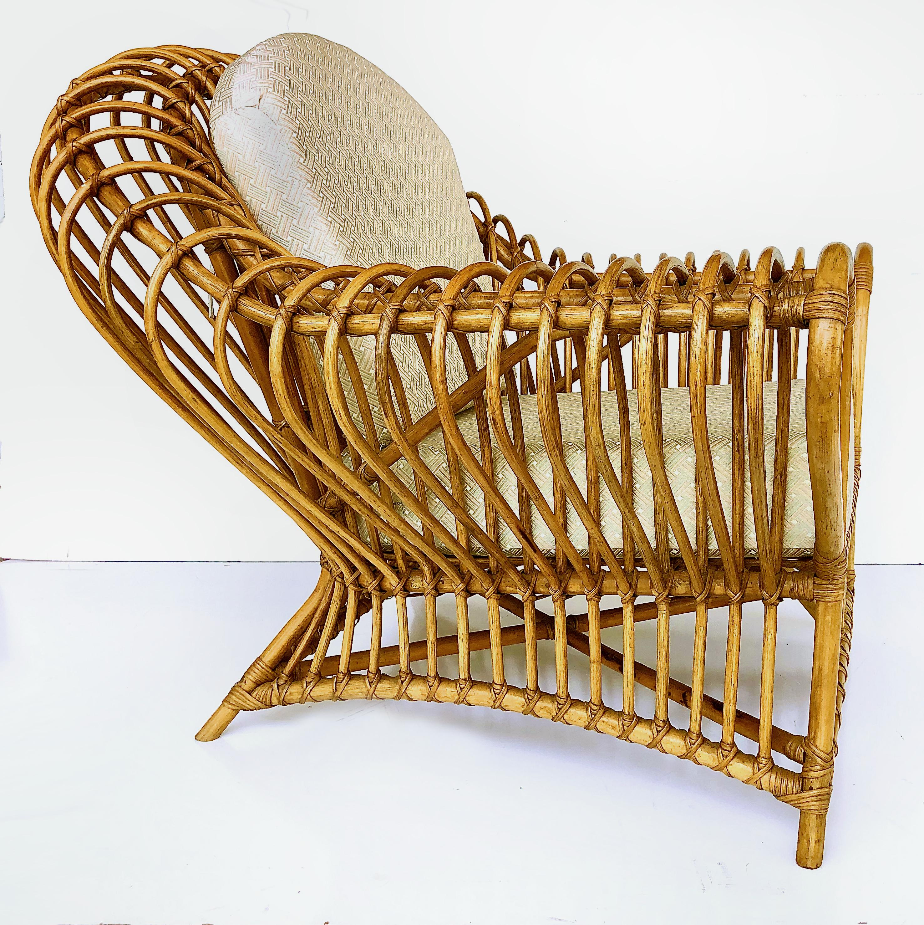 Italian Franco Albini Style Rattan Chair and Ottoman Set, 1980s