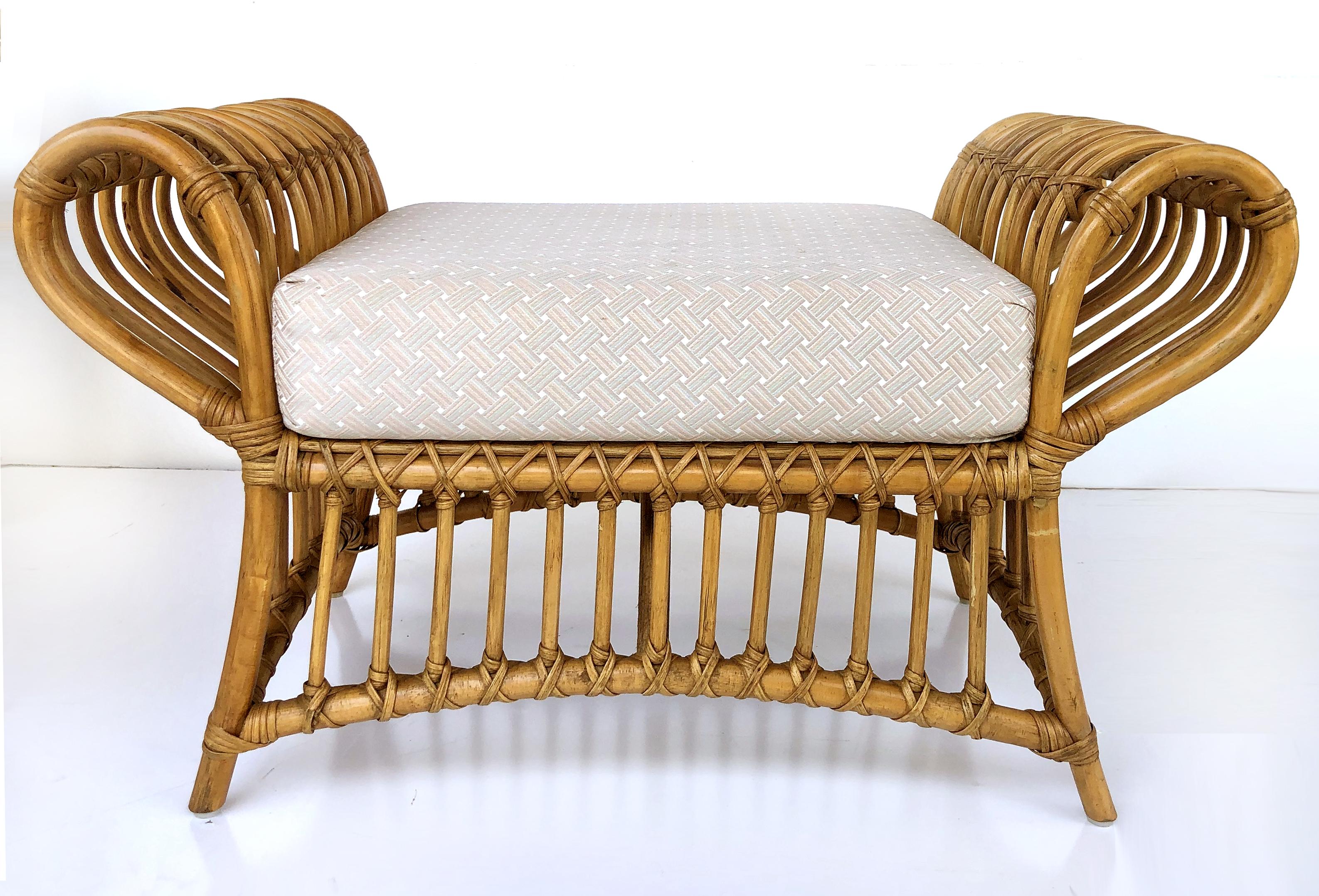 Late 20th Century Franco Albini Style Rattan Chair and Ottoman Set, 1980s