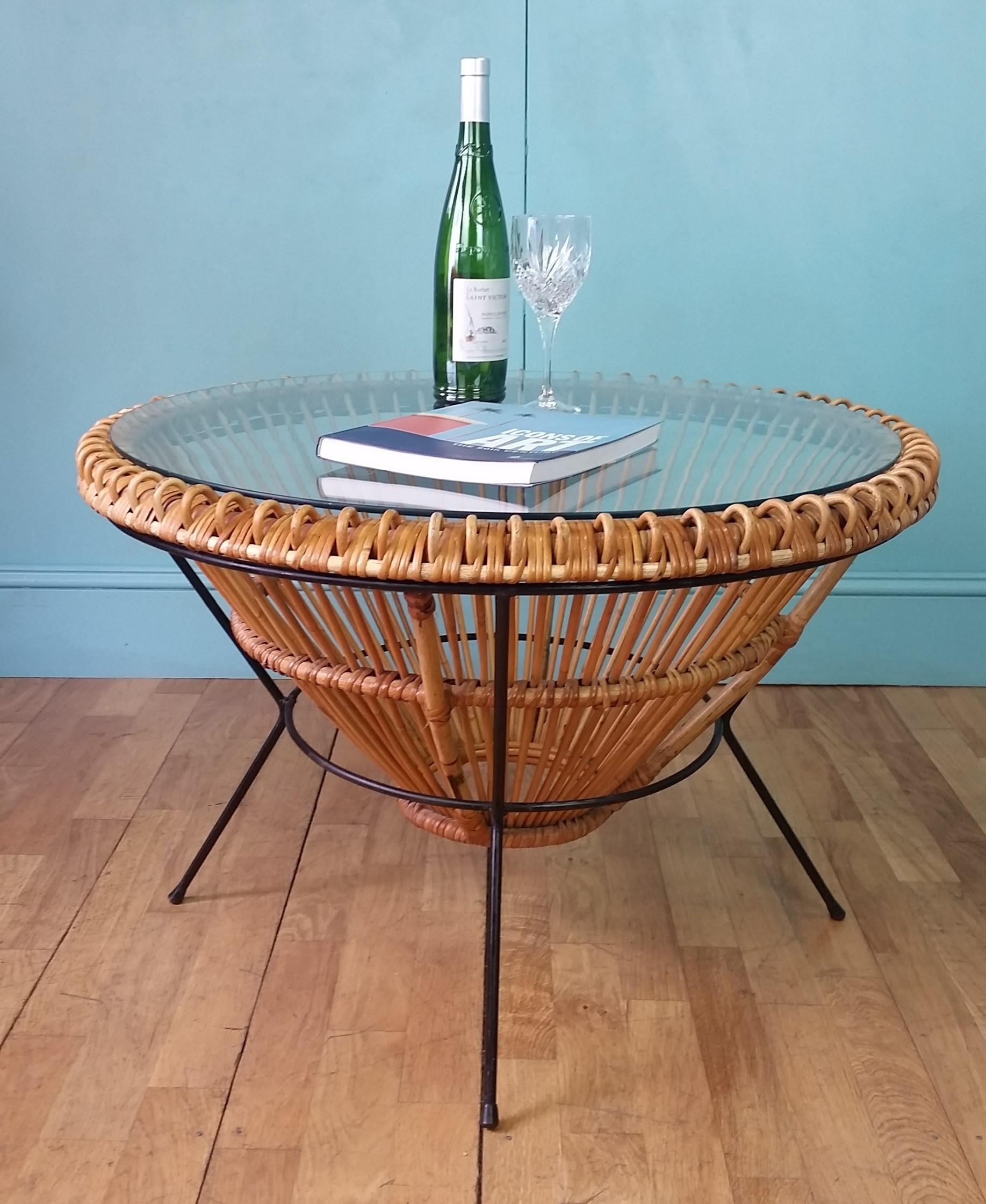 Varnished Franco Albini Rattan Coffee Table, 1960's For Sale