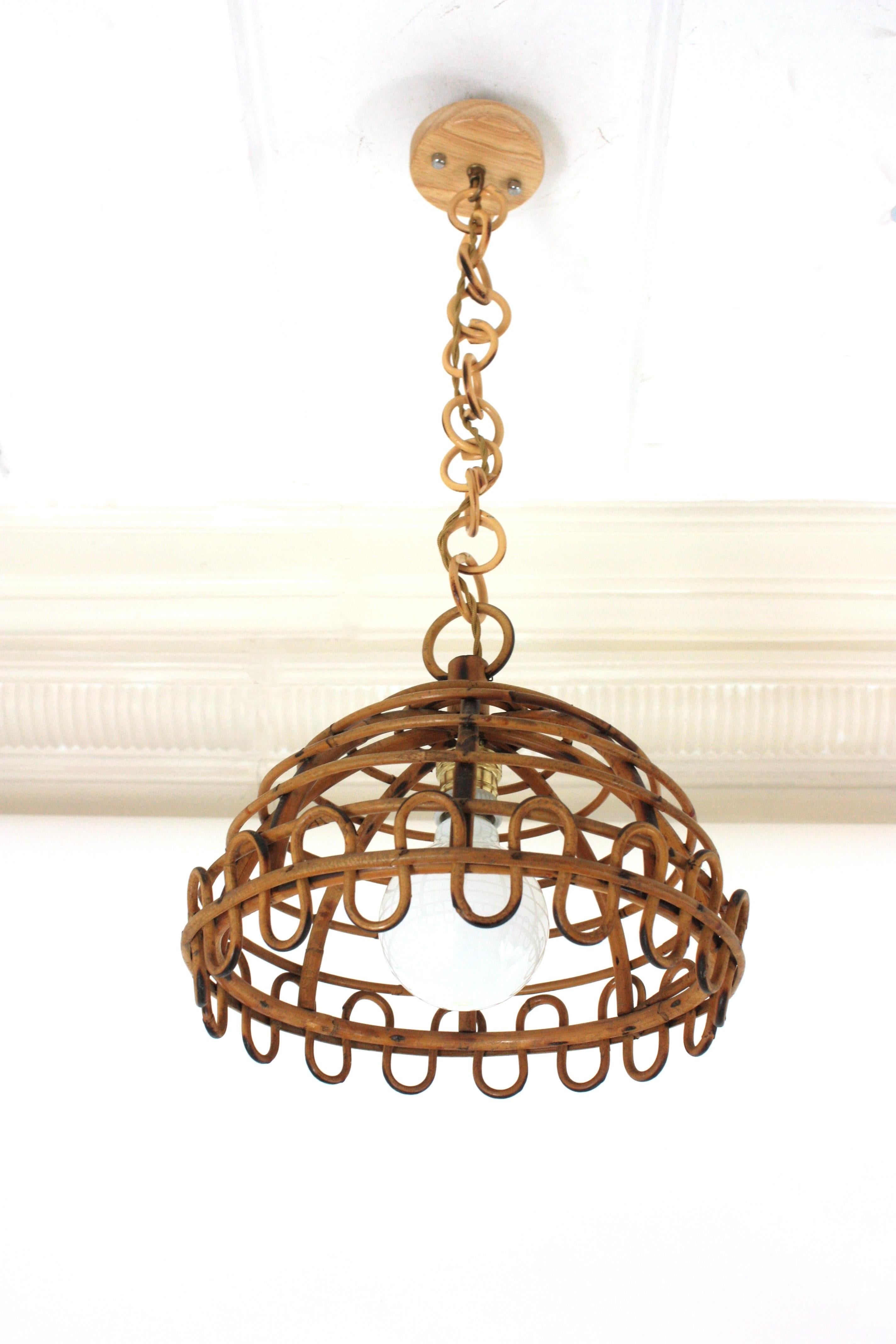 Franco Albini Rattan Dome Pendant Hanging Light, 1960s For Sale 4