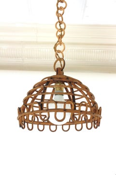 Franco Albini Rattan Dome Pendant Hanging Light, Loop Design