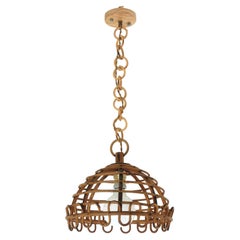 Franco Albini Rattan Dome Pendant Hanging Light, Loop Design