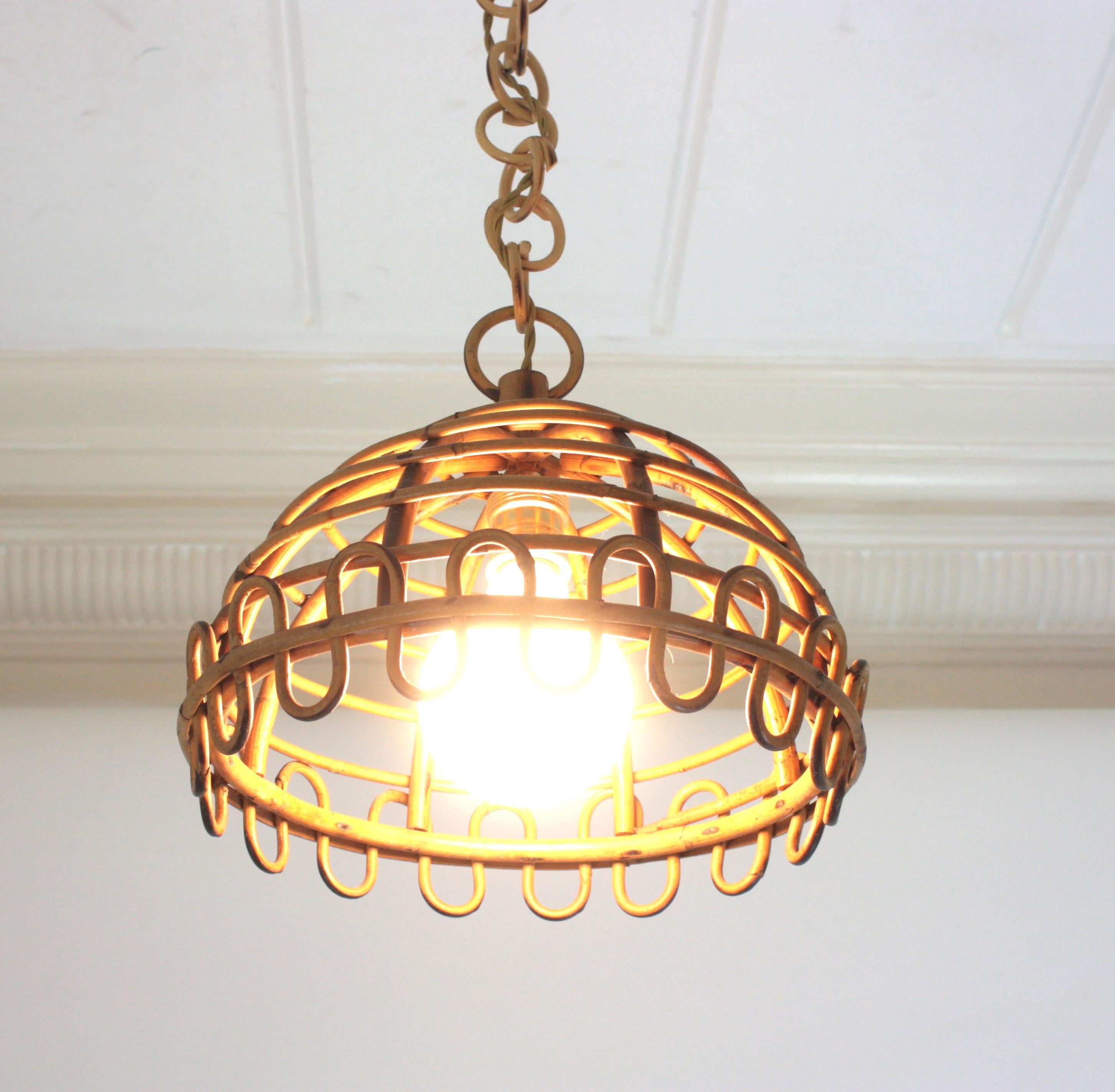 Franco Albini Rattan Dome Pendant Hanging Light, 1960s In Good Condition For Sale In Barcelona, ES