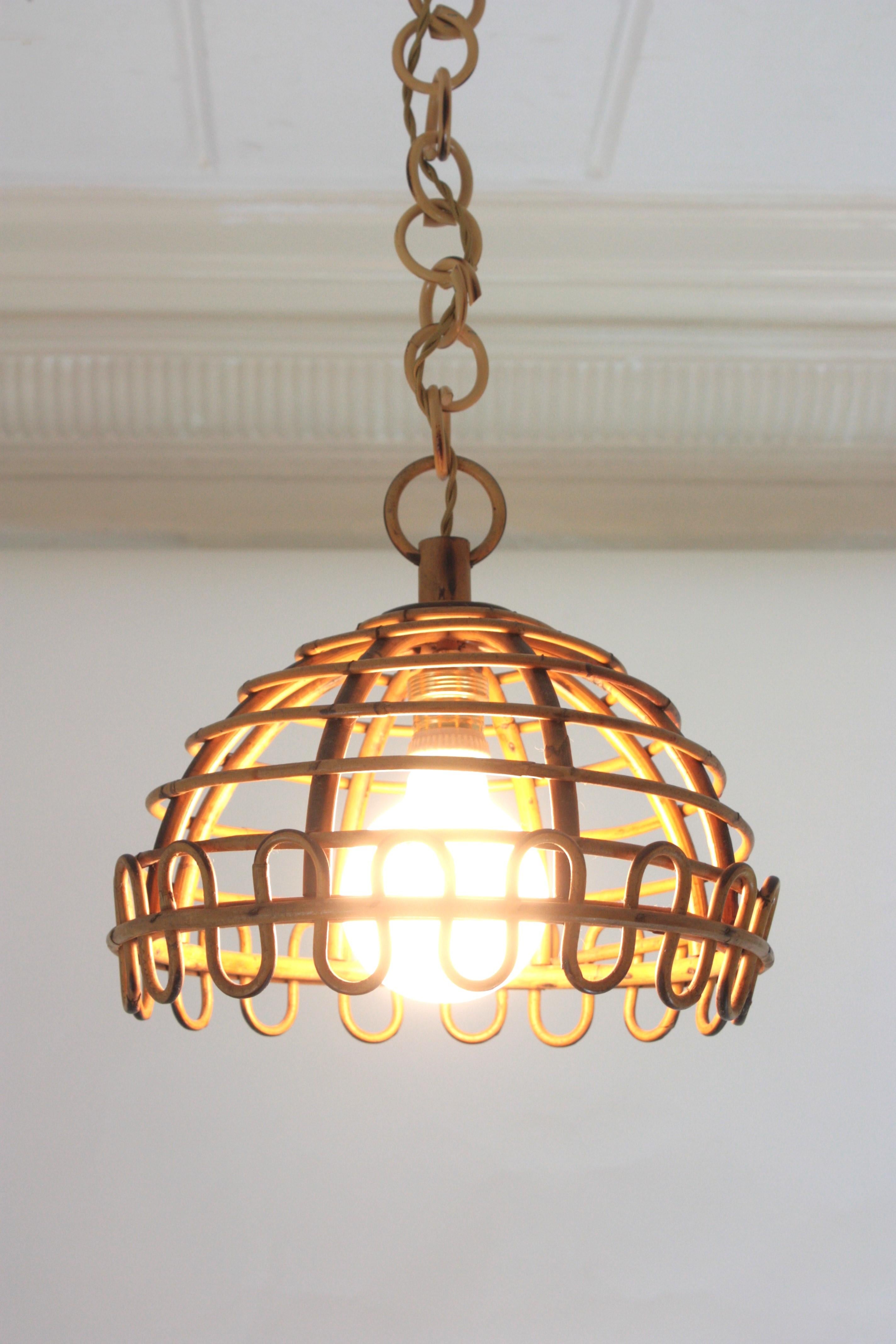 Franco Albini Rattan Dome Pendant Hanging Light, 1960s For Sale 1
