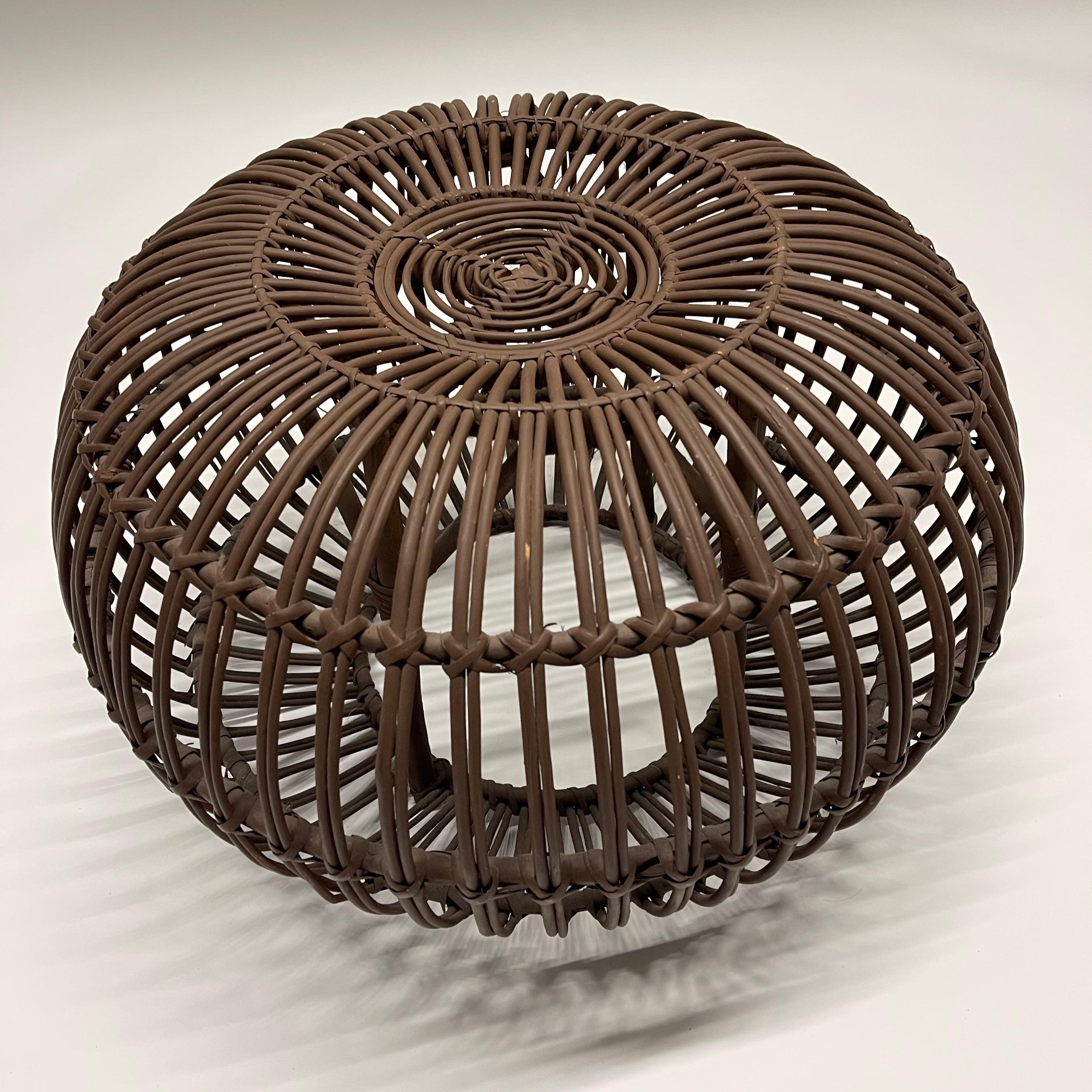 Italian Rattan Footstool, Ottoman, or Pouf in the Style of Ico Parisi, circa 1960's