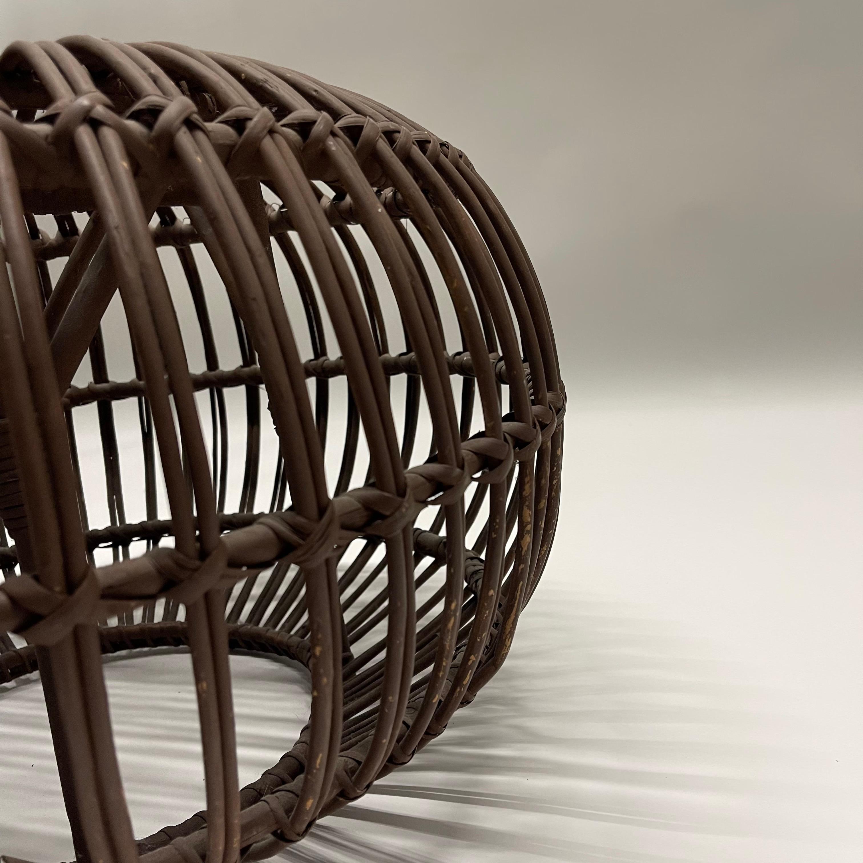 Rattan Footstool, Ottoman, or Pouf in the Style of Ico Parisi, circa 1960's In Good Condition In Miami, FL