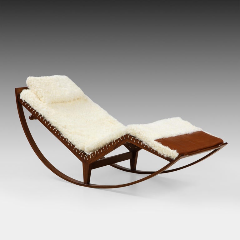 Italian Franco Albini Rocking Chaise Model PS16 with Kalgan Lamb and Leather Cushions For Sale