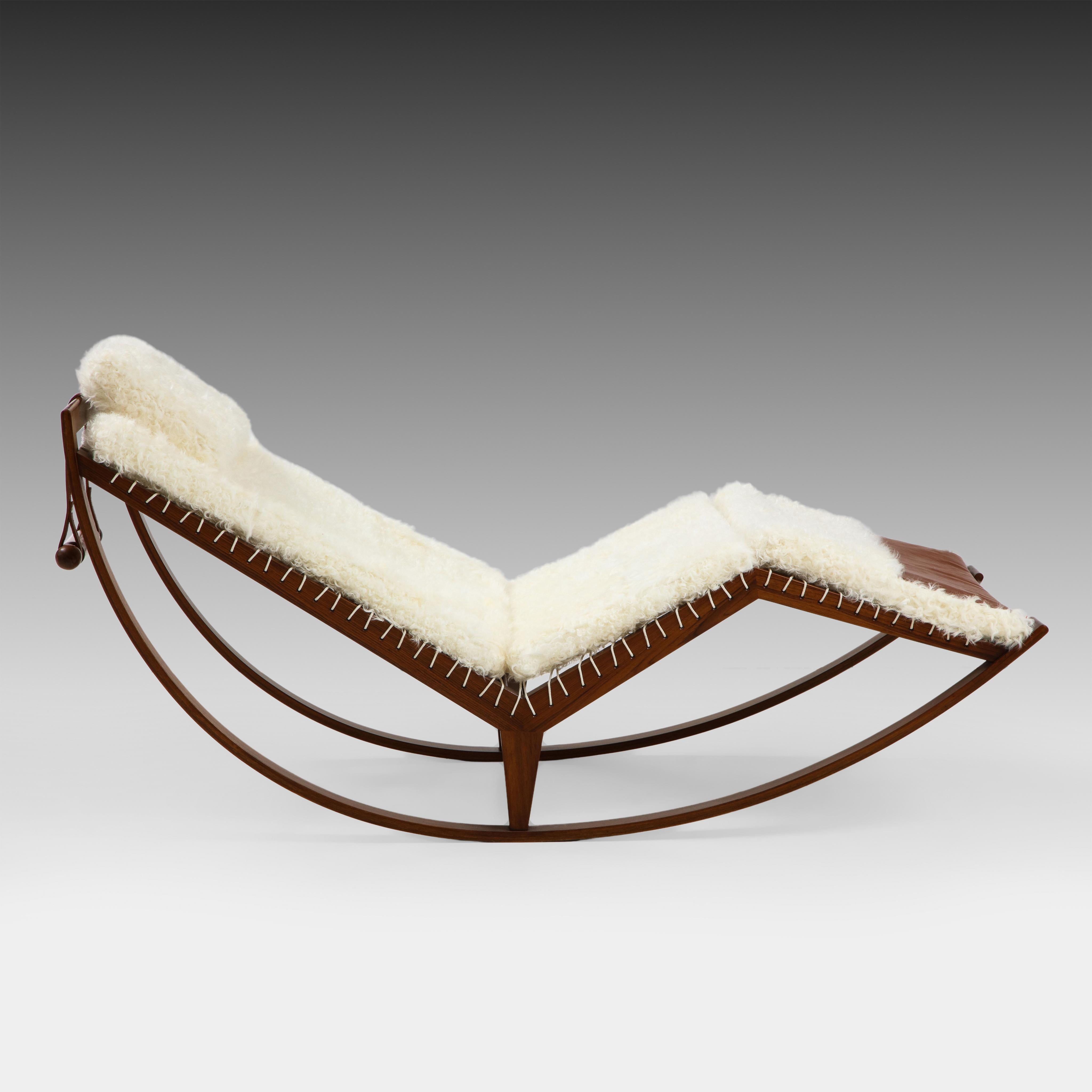 Franco Albini Rocking Chaise Model PS16 with Kalgan Lamb and Leather Cushions In Good Condition In New York, NY
