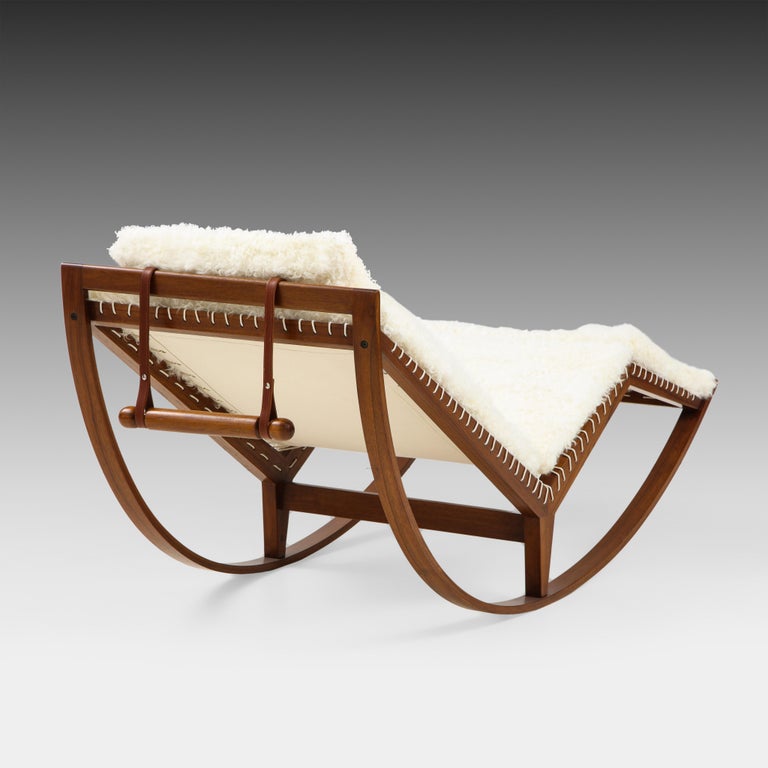 Mid-20th Century Franco Albini Rocking Chaise Model PS16 with Kalgan Lamb and Leather Cushions For Sale