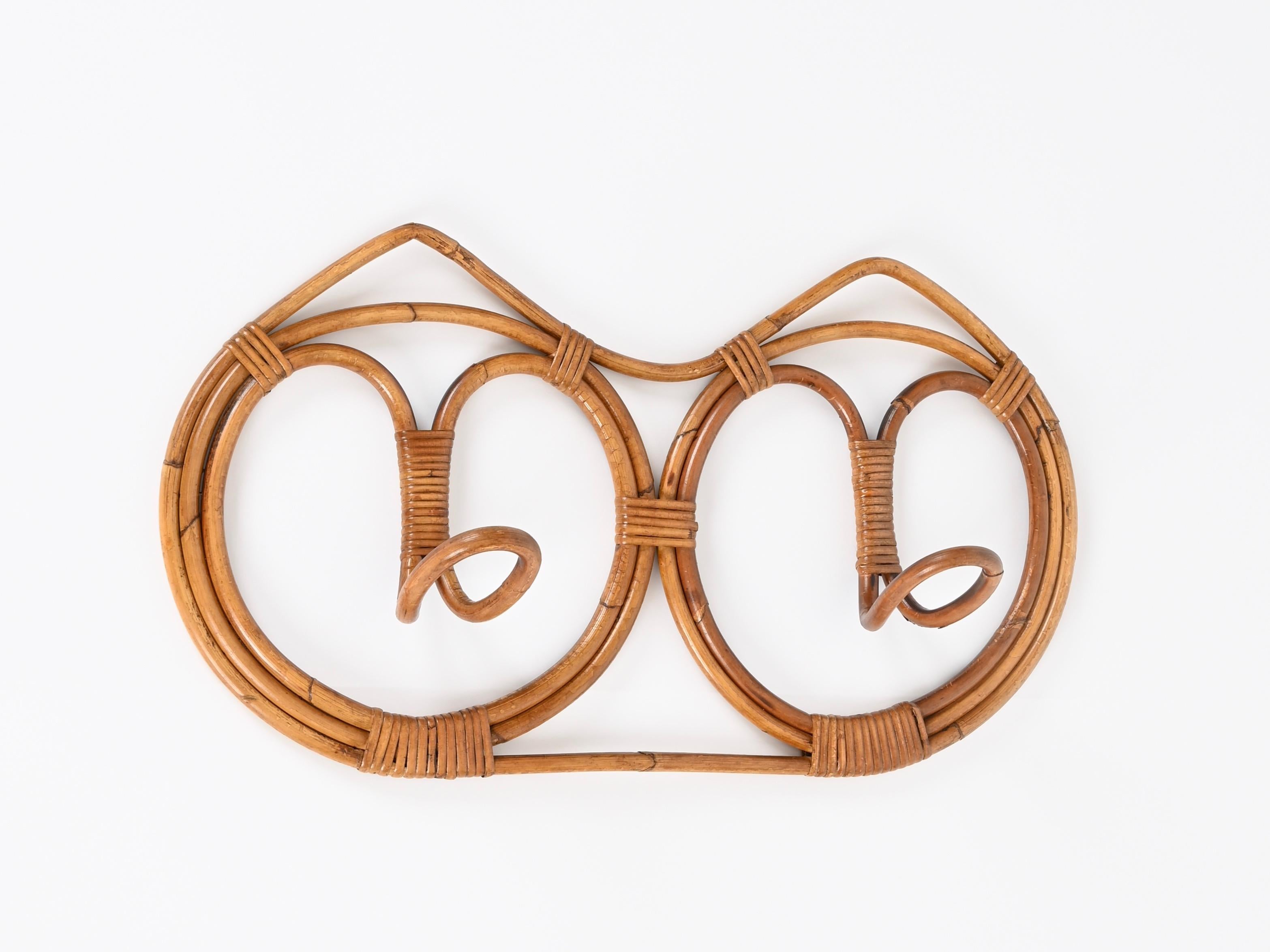 Mid-Century moderno Franco Albini Appendiabiti rotondo in bambù e vimini intrecciato a mano, Italia 1960 in vendita