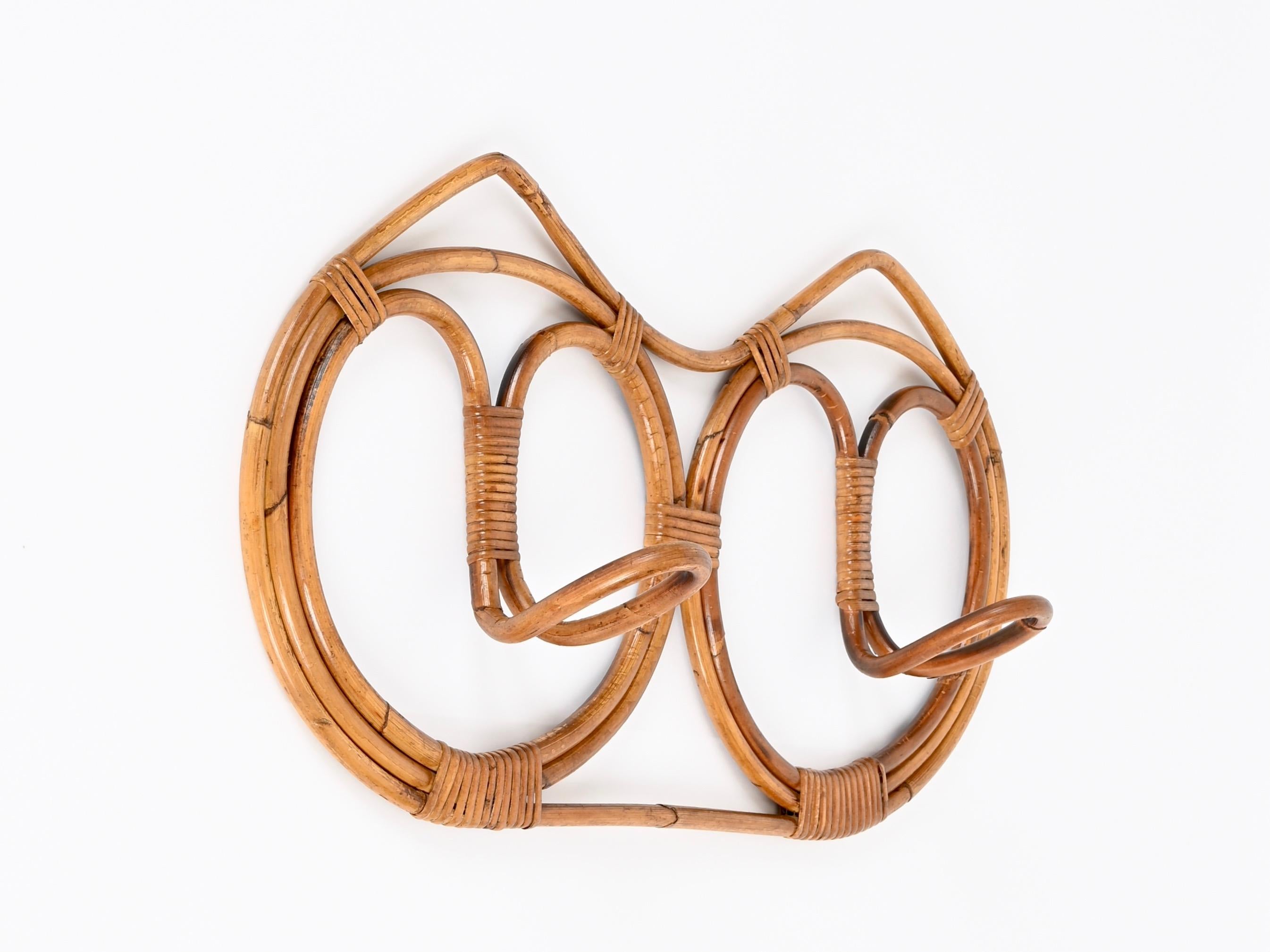Italiano Franco Albini Appendiabiti rotondo in bambù e vimini intrecciato a mano, Italia 1960 in vendita