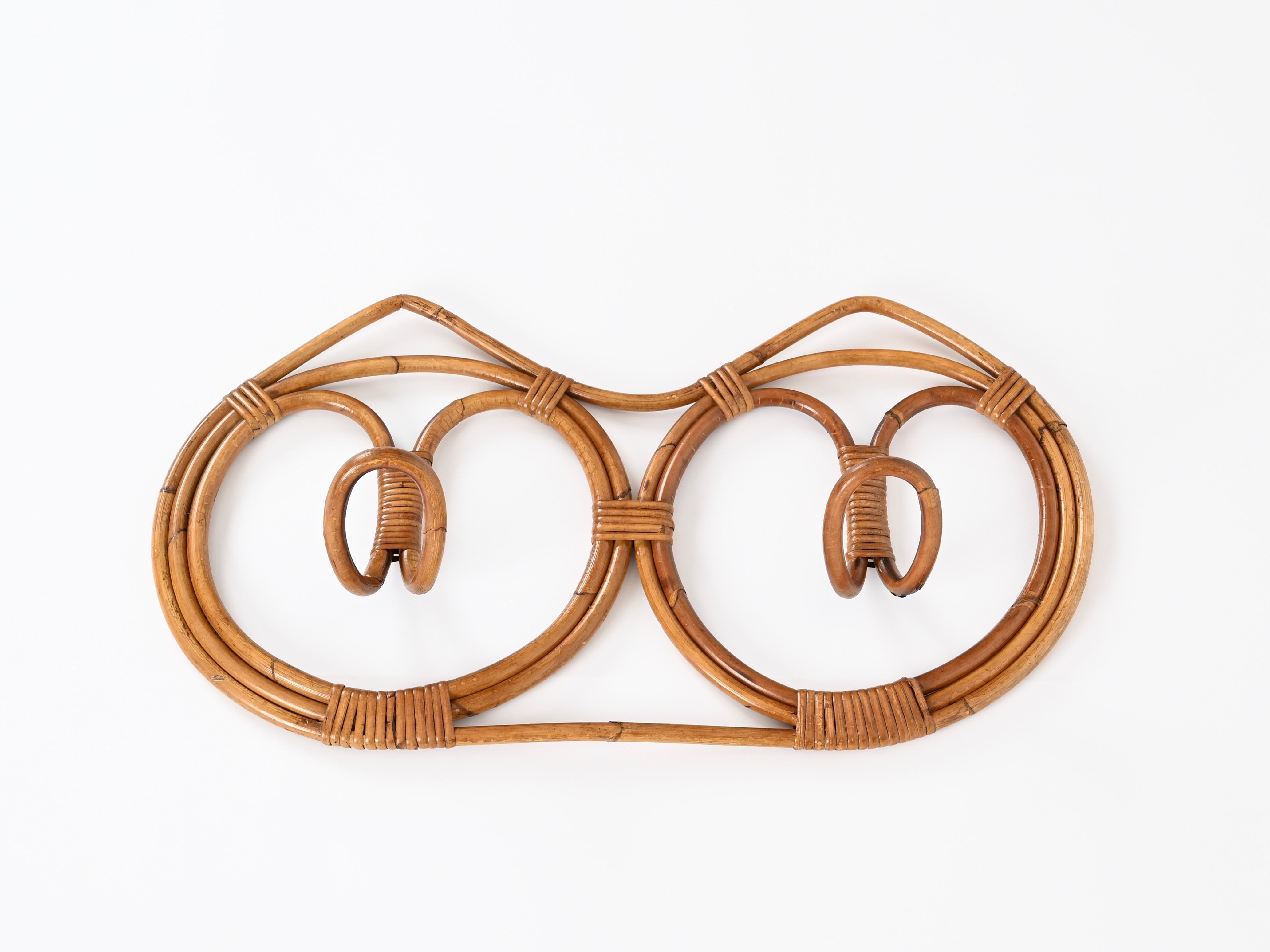 Bambù Franco Albini Appendiabiti rotondo in bambù e vimini intrecciato a mano, Italia 1960 in vendita