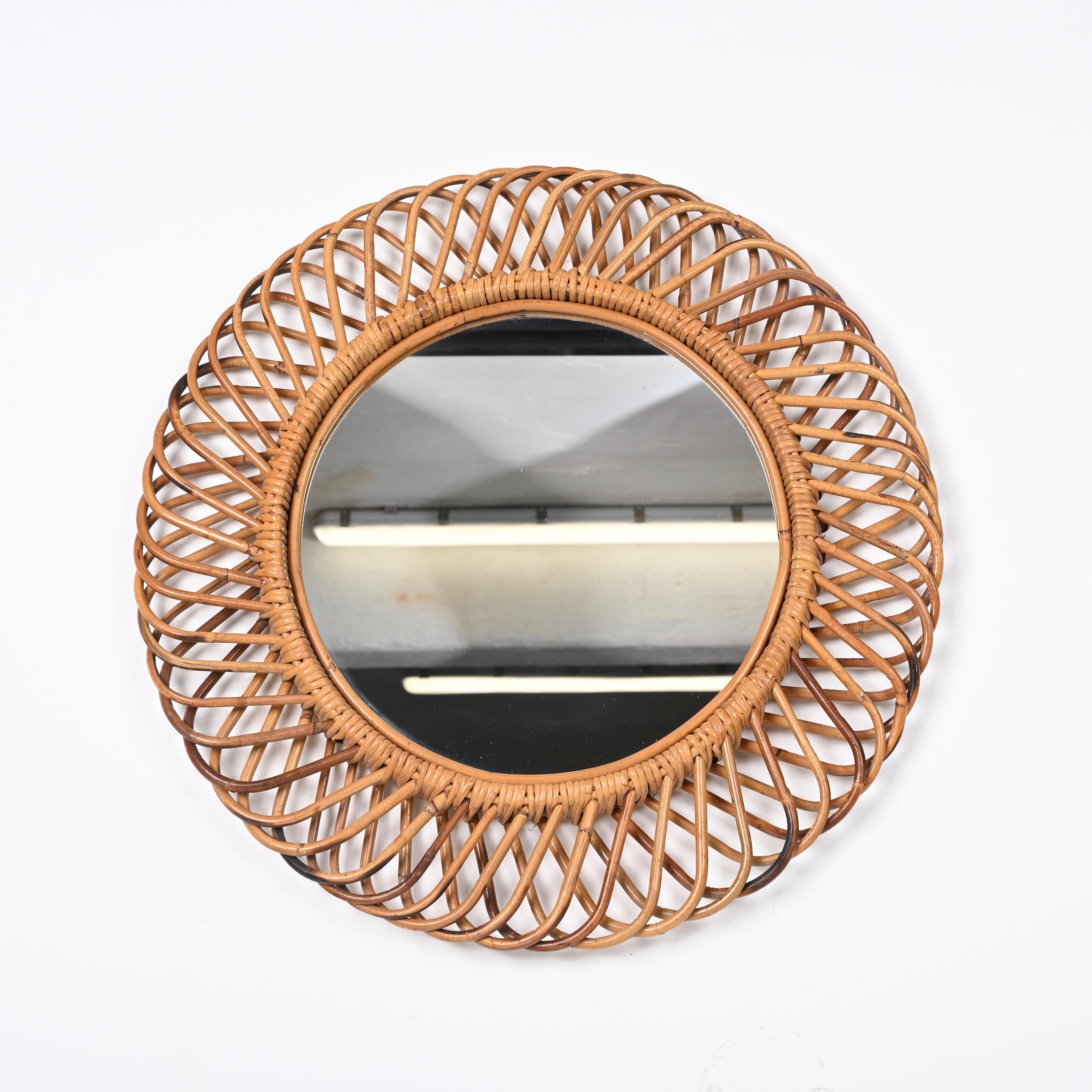 Franco Albini Round Mirror in Bamboo and Rattan, Italy, 1960s 5