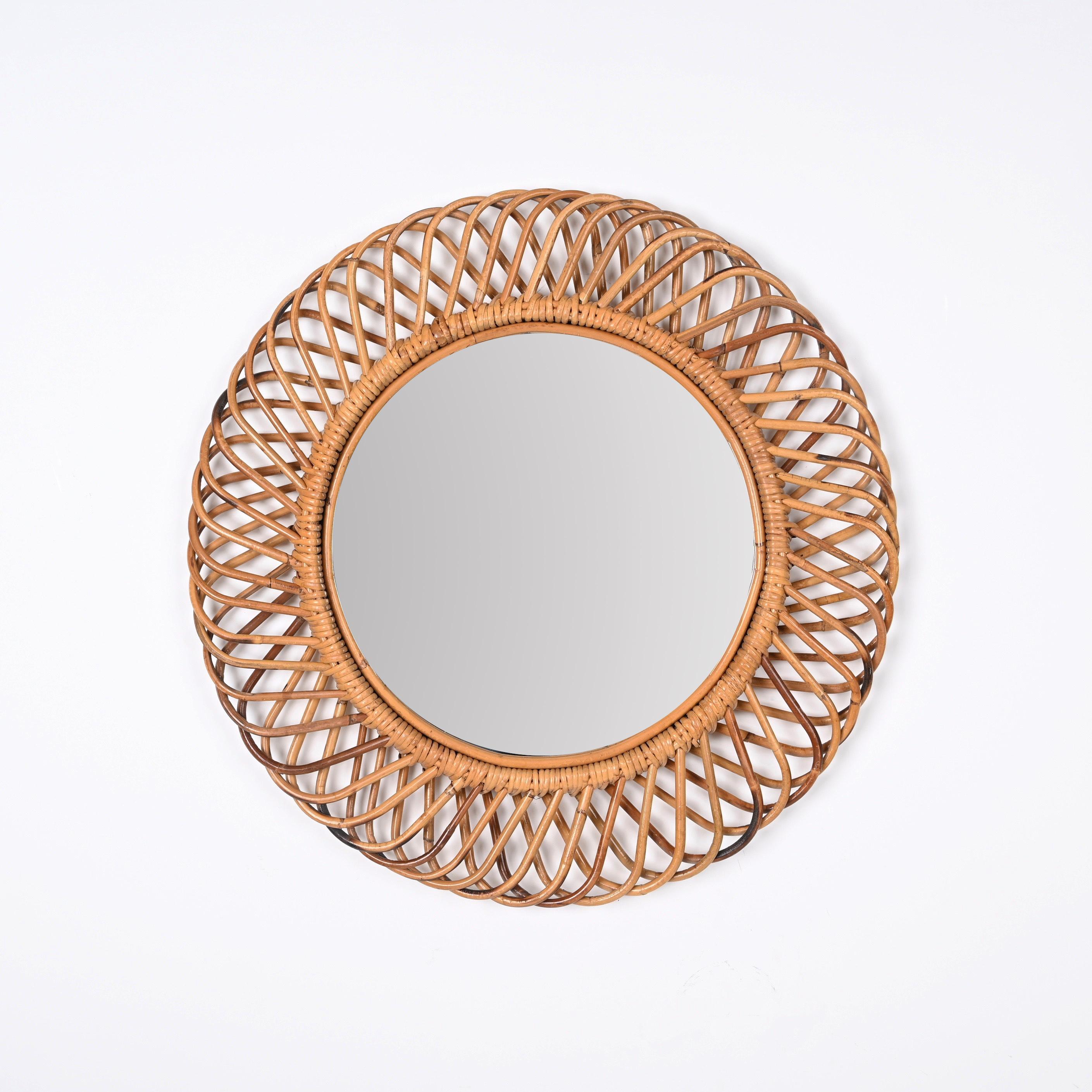 Franco Albini Round Mirror in Bamboo and Rattan, Italy, 1960s 6