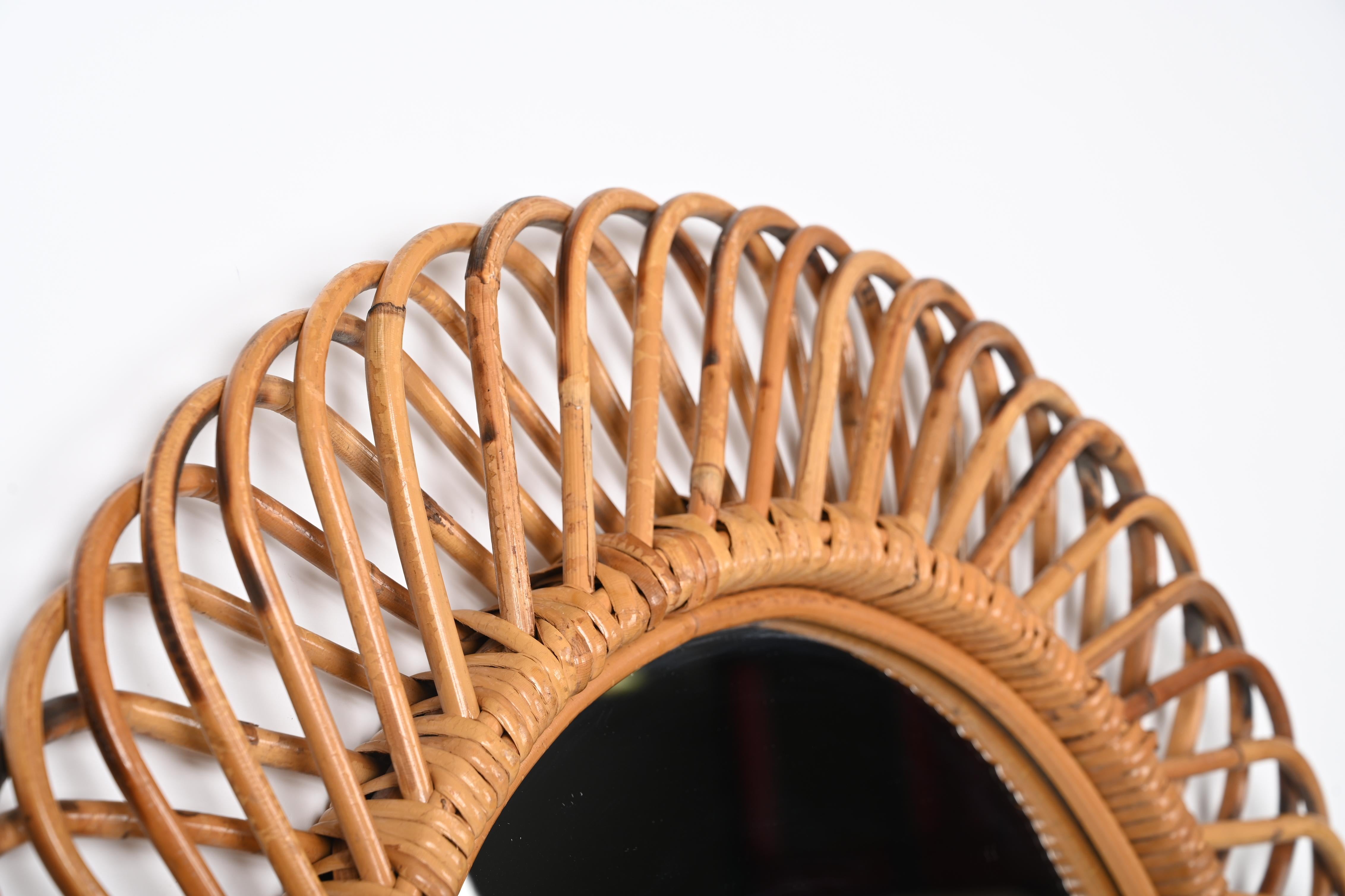 Franco Albini Round Mirror in Bamboo and Rattan, Italy, 1960s 8