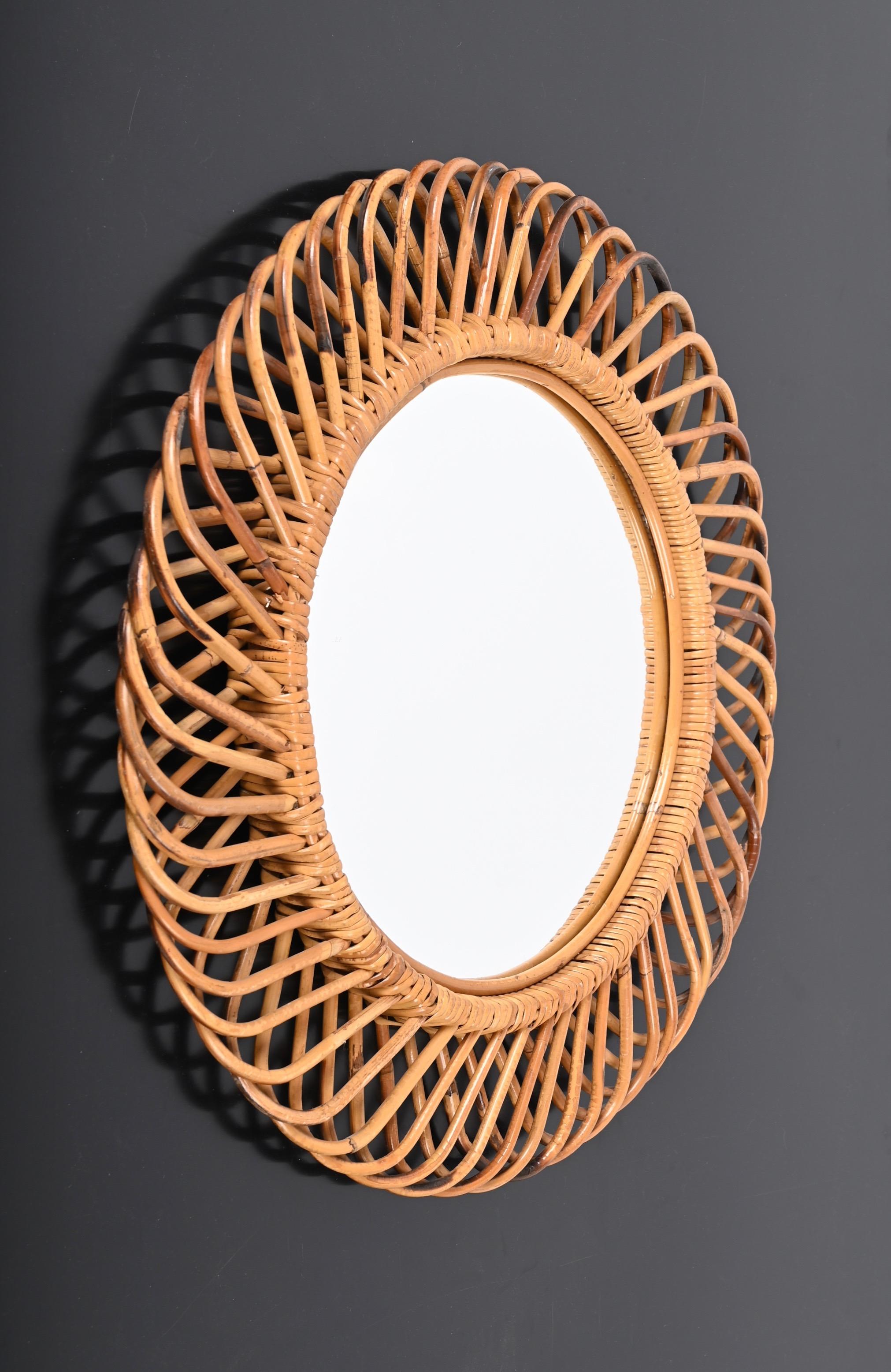 Franco Albini Round Mirror in Bamboo and Rattan, Italy, 1960s In Good Condition In Roma, IT