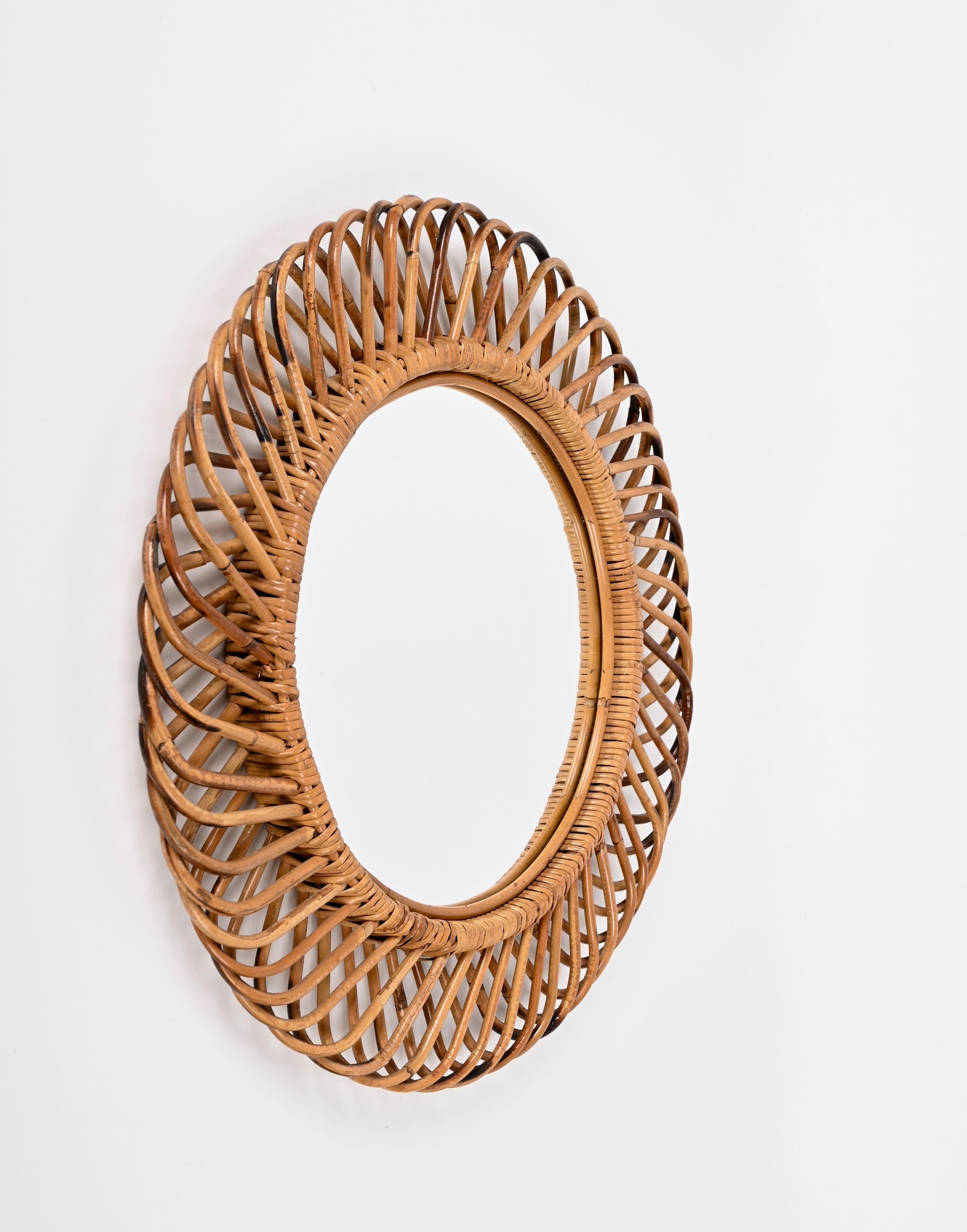 Franco Albini Round Mirror in Bamboo and Rattan, Italy, 1960s 2