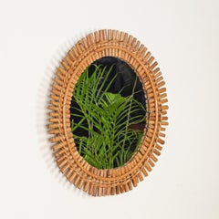 Specchio rotondo di Franco Albini in bambù, rattan e vimini intrecciato, Italia, anni '60