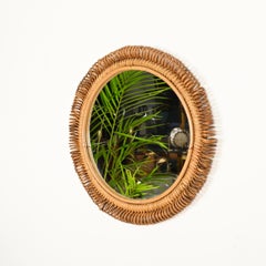 Franco Albini Round Mirror in Curved Bamboo, Rattan and Wicker, Italy 1960s