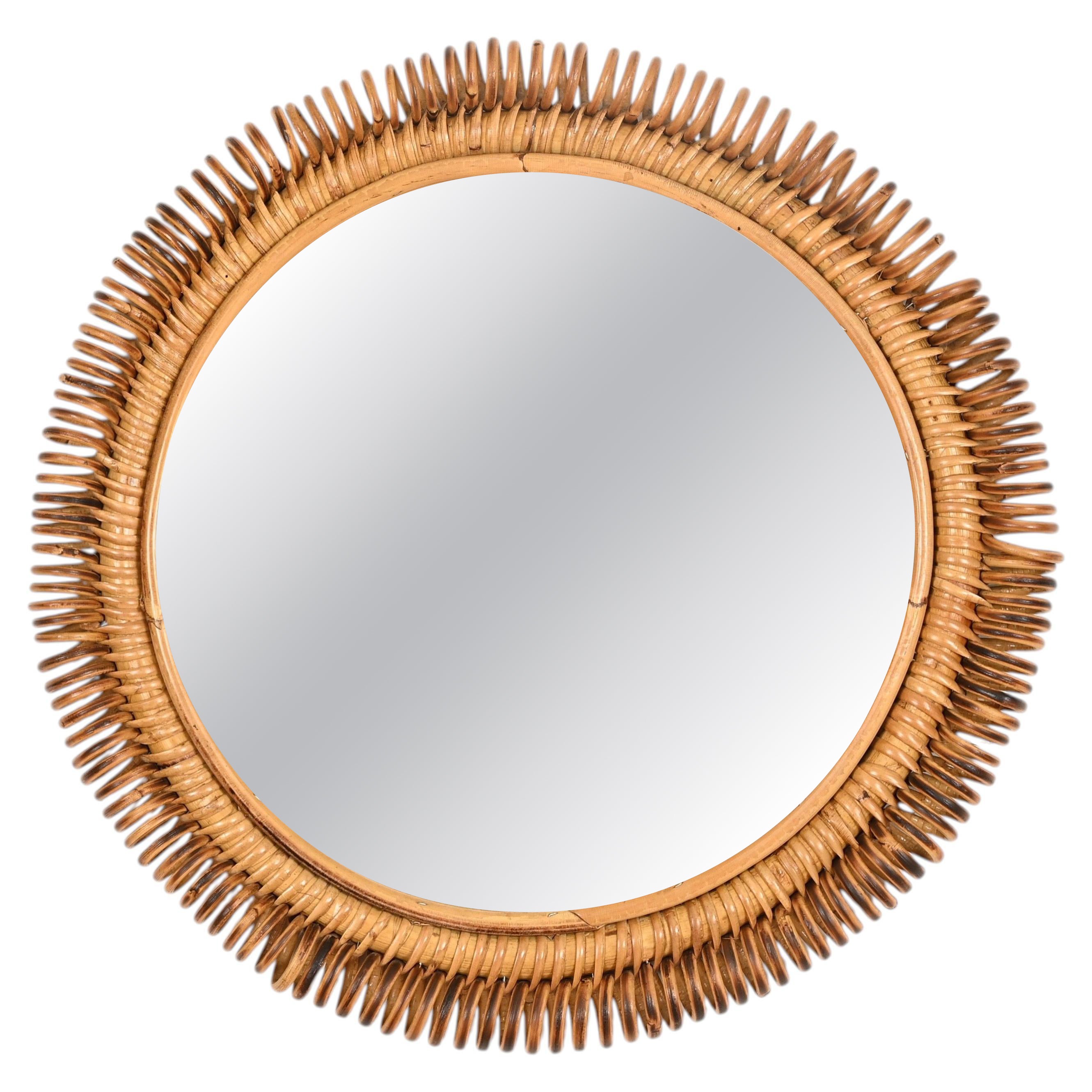 Franco Albini Round Mirror in Curved Bamboo, Rattan and Wicker, Italy 1960s