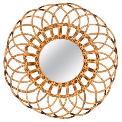 Franco Albini Round Organic Mirror in Rattan and Wicker, Italy, 1960s