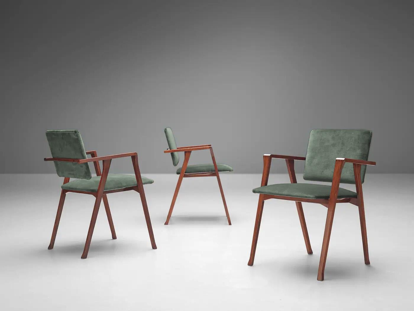 Franco Albini Set of Eight ''Luisa'' Dining Chairs in Pierre Frey Fabric In Good Condition For Sale In London, GB