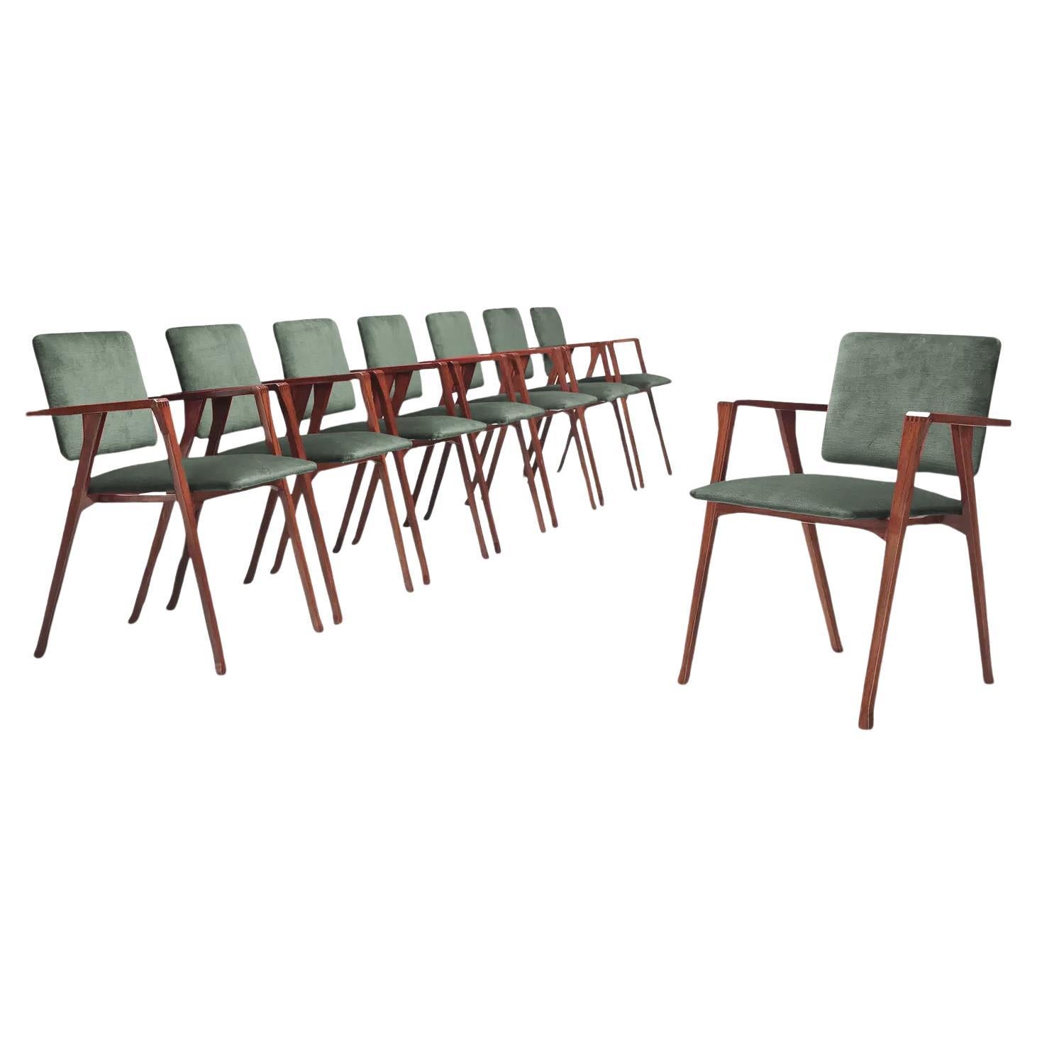Franco Albini Set of Eight ''Luisa'' Dining Chairs in Pierre Frey Fabric For Sale