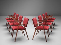 Franco Albini Set of Eight 'Luisa' Dining Chairs in Red Upholstery