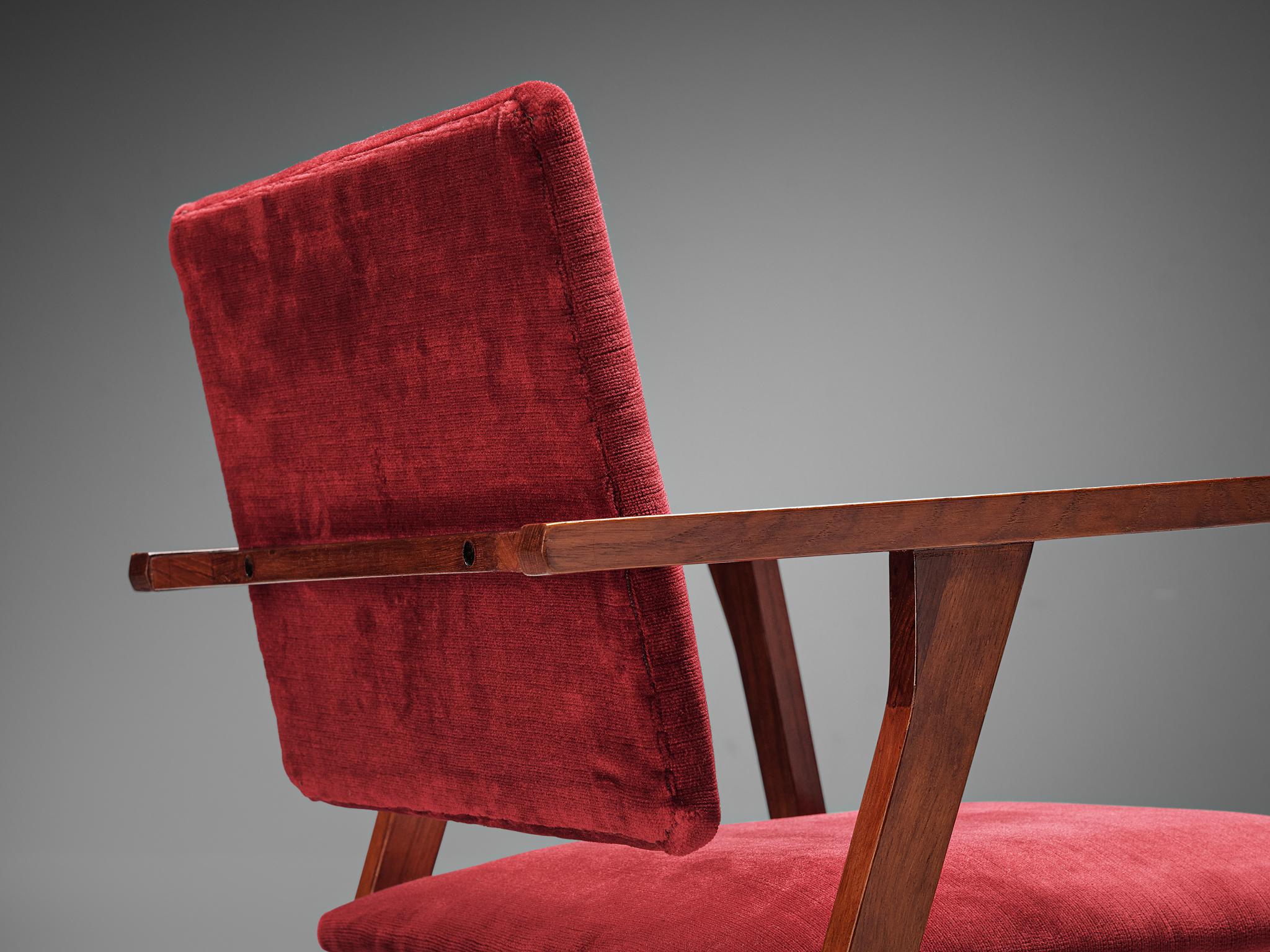 Mid-Century Modern Franco Albini Set of Eight 'Luisa' Dining Chairs in Red Upholstery