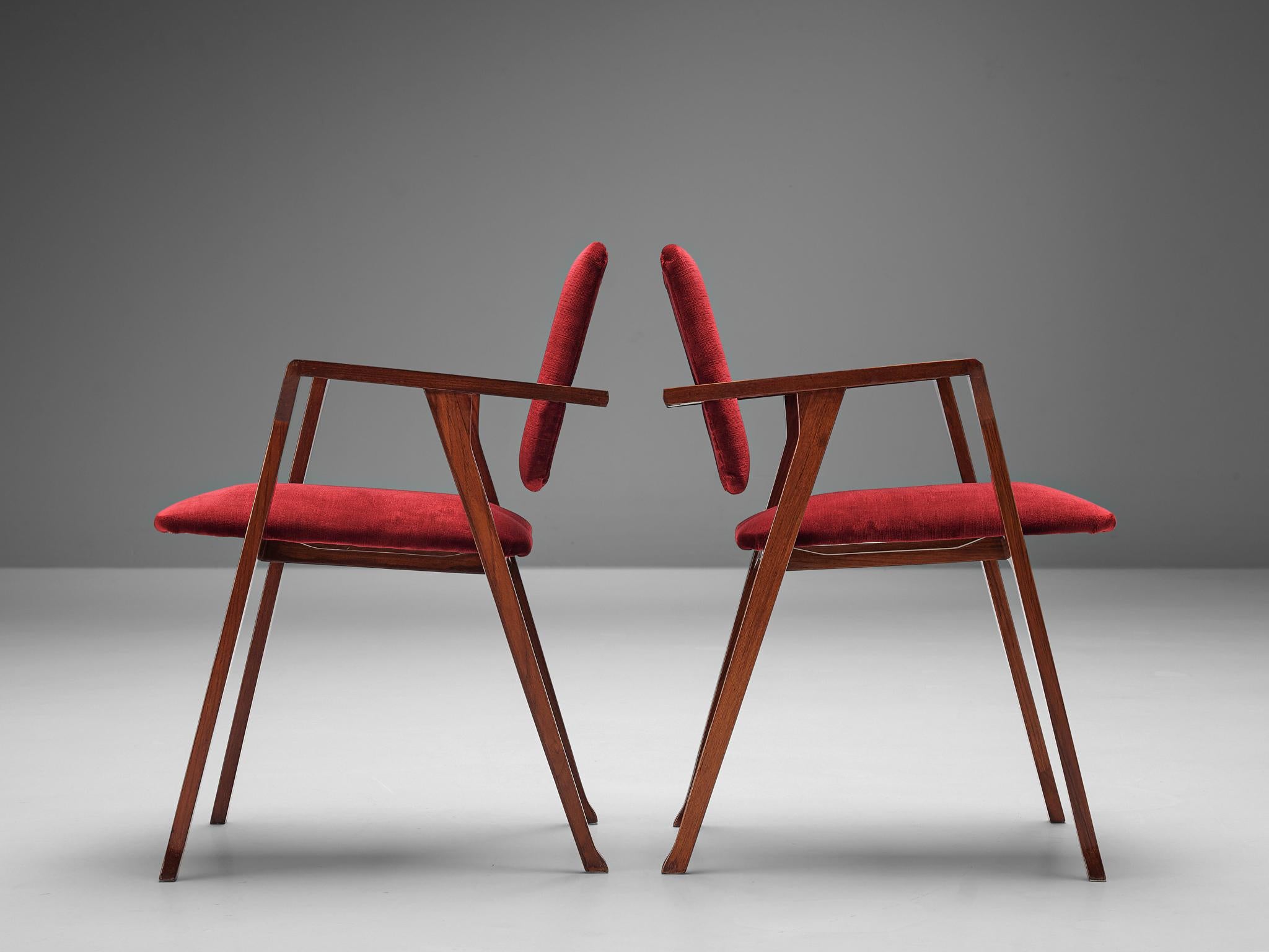 Franco Albini Set of Eight 'Luisa' Dining Chairs in Red Upholstery In Good Condition In Waalwijk, NL