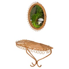 Franco Albini Set of Large Console and Mirror in Rattan and Bamboo, Italy, 1960s