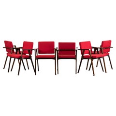 Franco Albini Set of Six Luisa Chairs in Wood and Red Fabric Poggi Pavia 1955