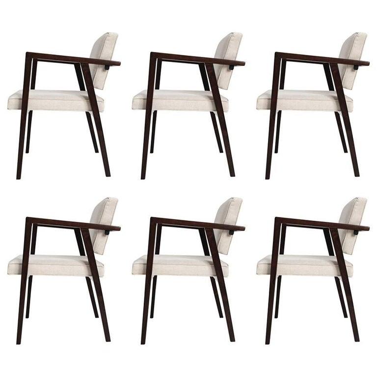 Upholstery Franco Albini Set of Six Midcentury Brazilian Dining Chairs jacaranda and fabric For Sale