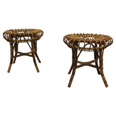 Set aus zwei Hockern aus Rattan und Bambus von Franco Albini, italienische Herstellung 1960er Jahre